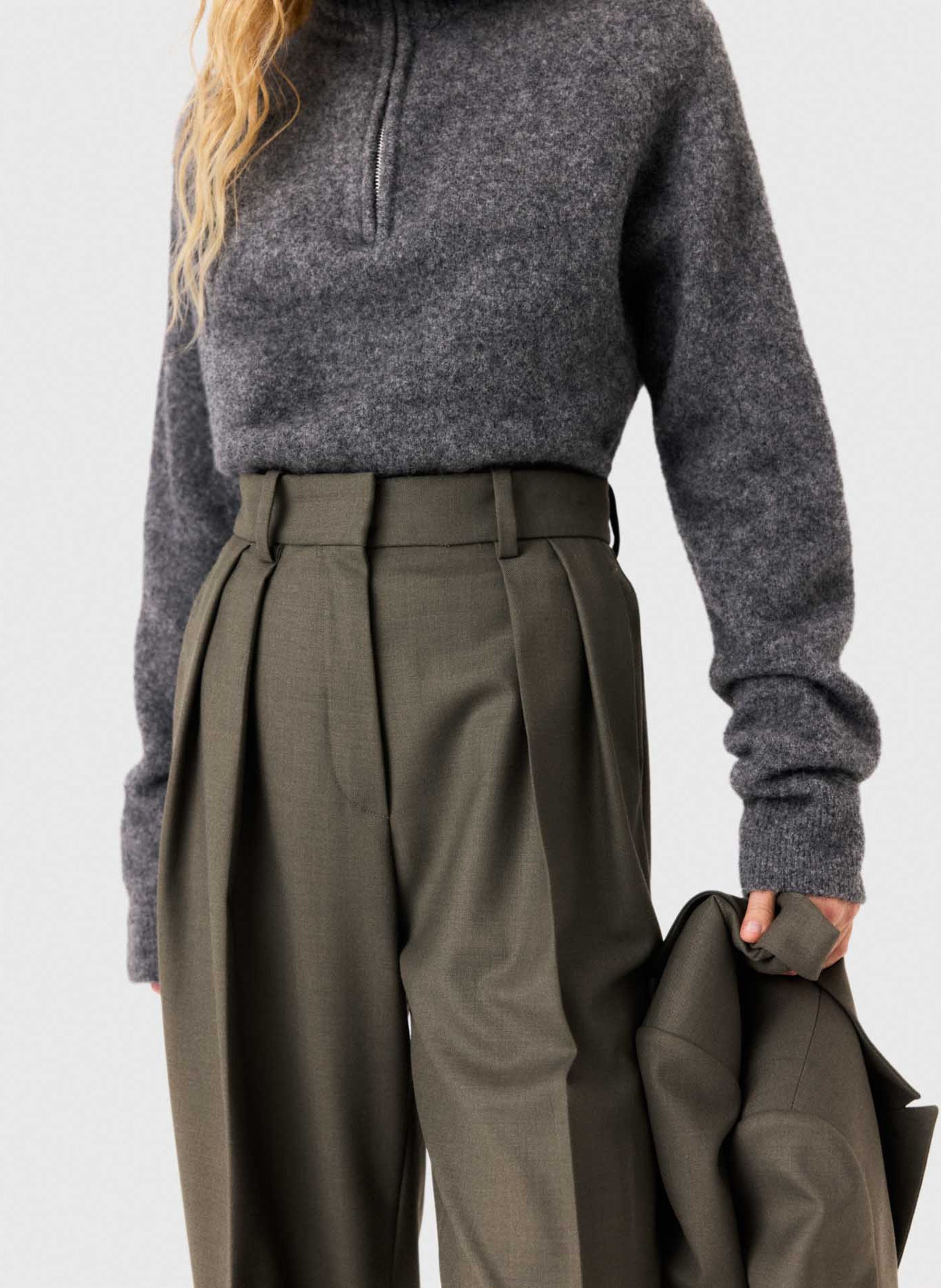 Pantalon droit en laine mélangée MAJE Kaki