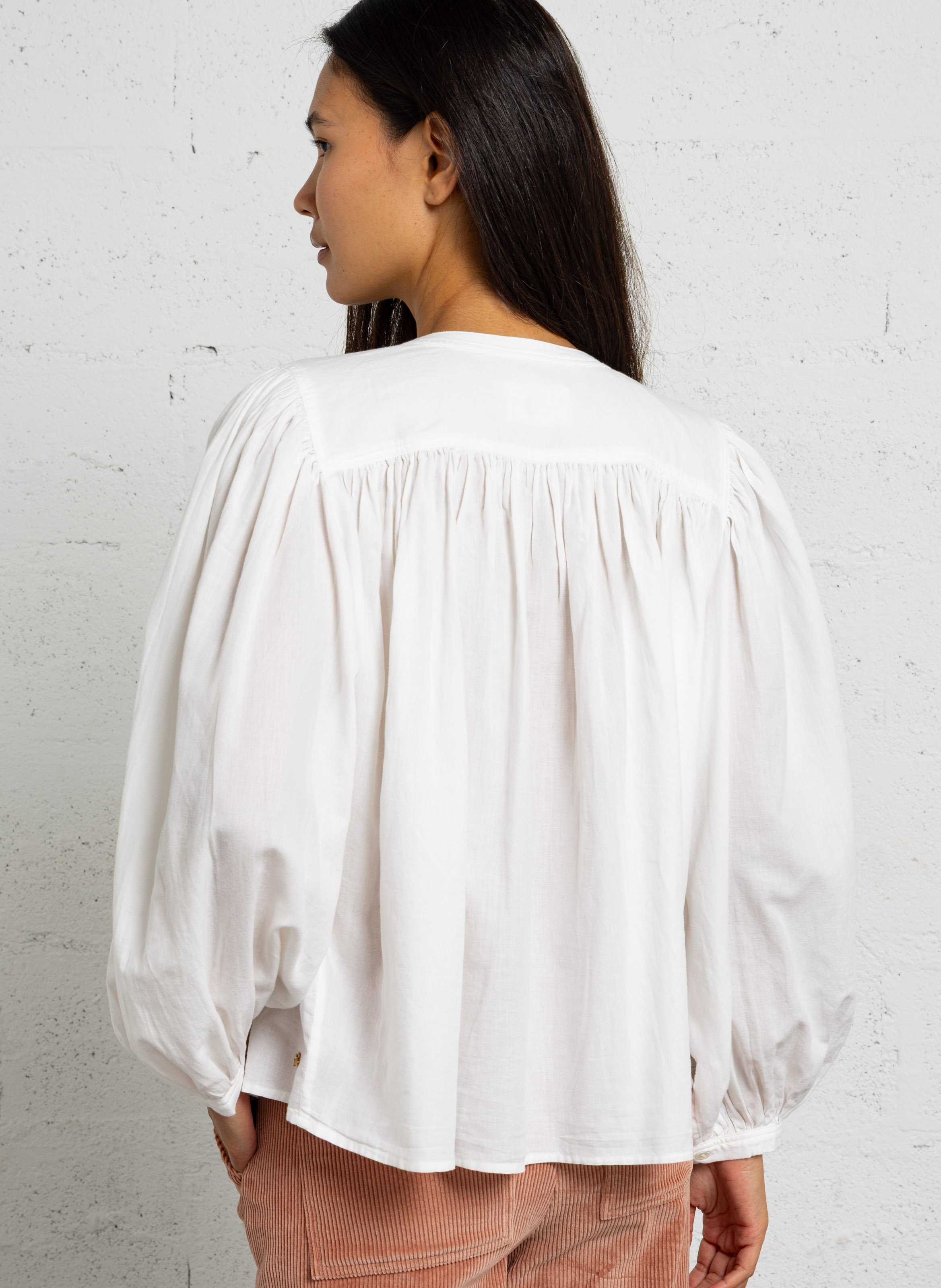 Blouse ample col rond en coton DES PETITS HAUTS Beige