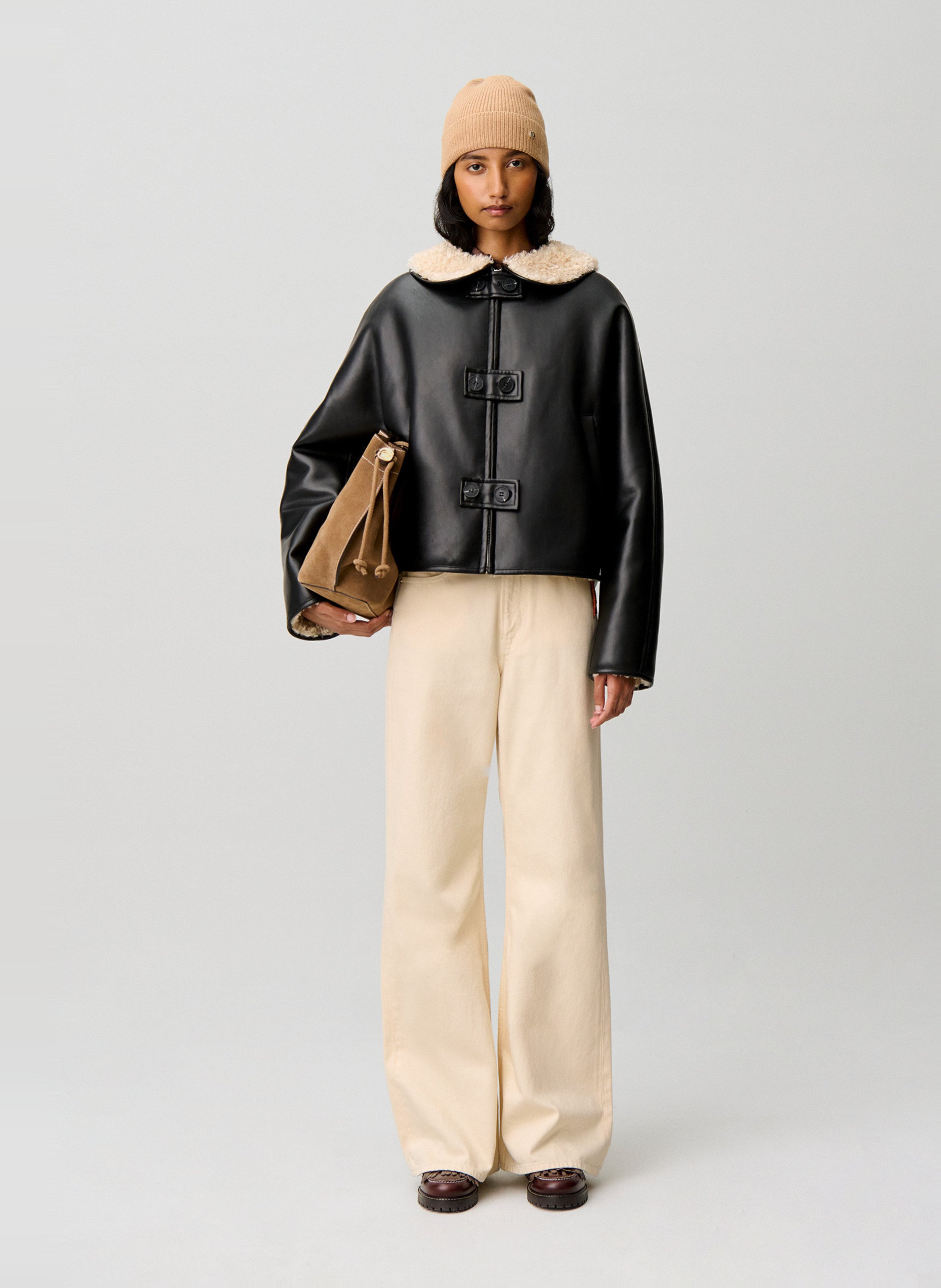Manteau court ample à col en fausse fourrure CLAUDIE PIERLOT Multicolore