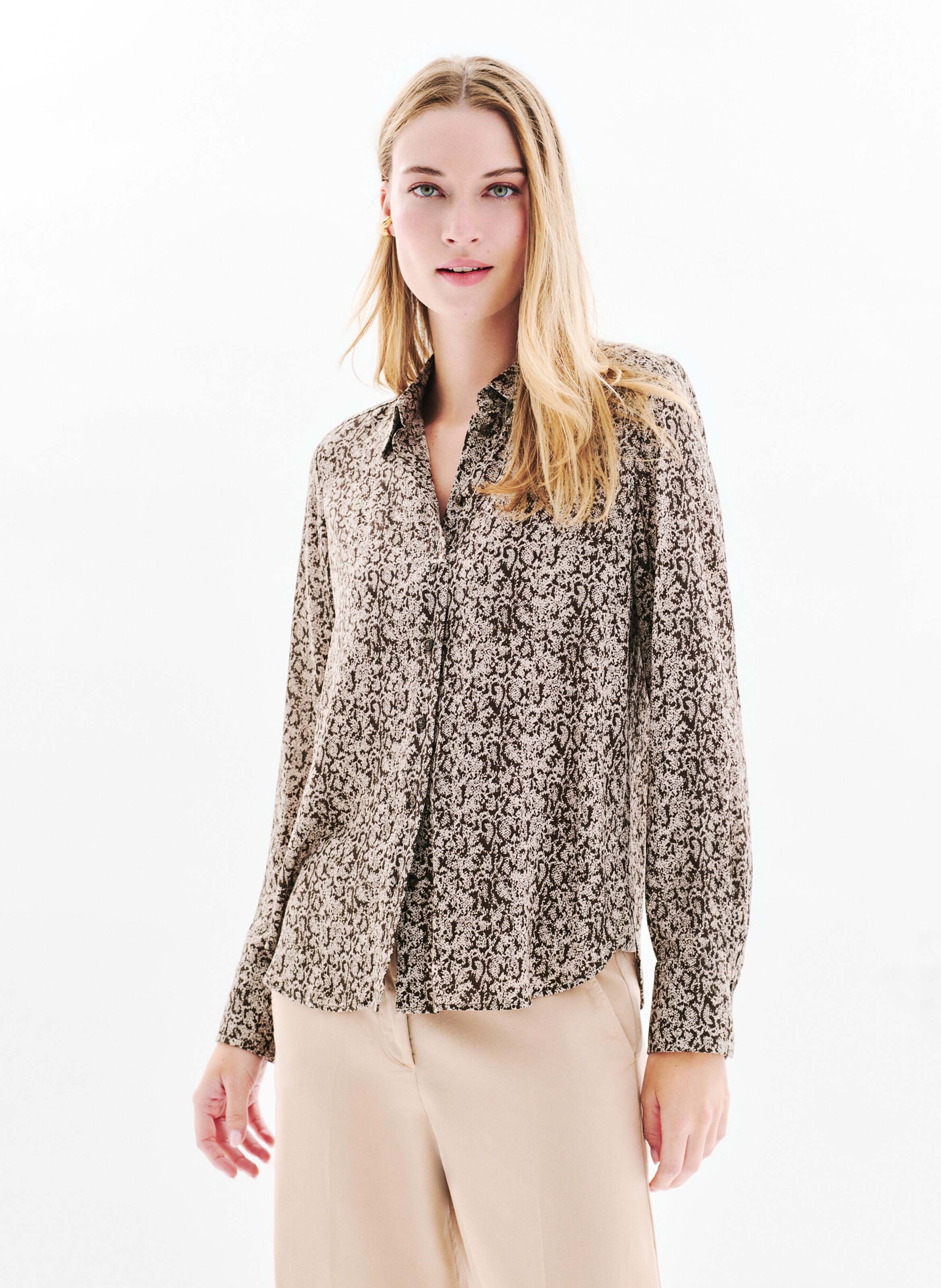 Chemise col classique imprimée CAROLL Beige