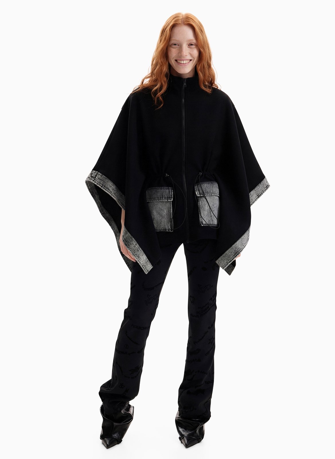 High-neck poncho DESIGUAL Black