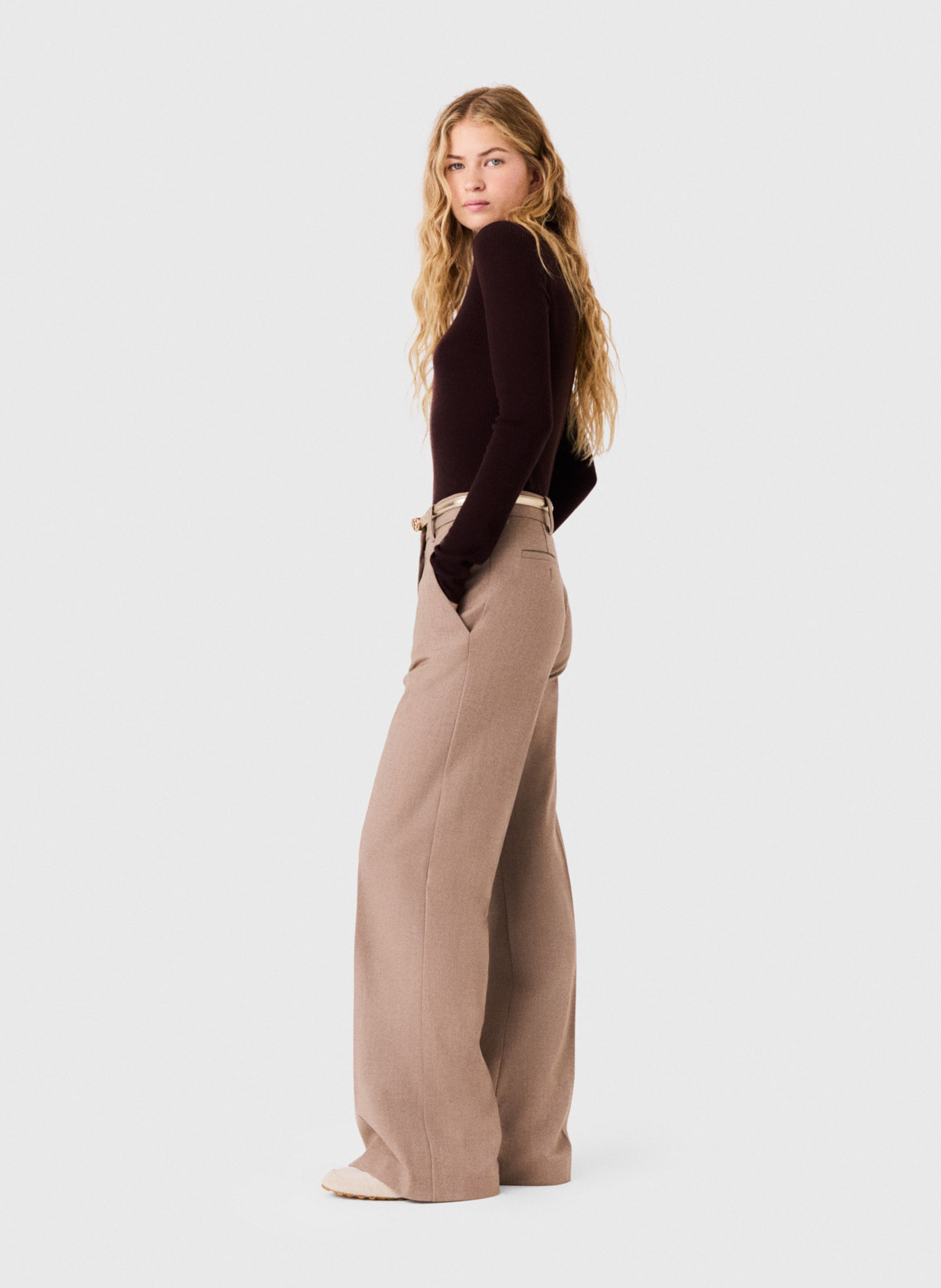 Wijde effen broek MAJE Beige