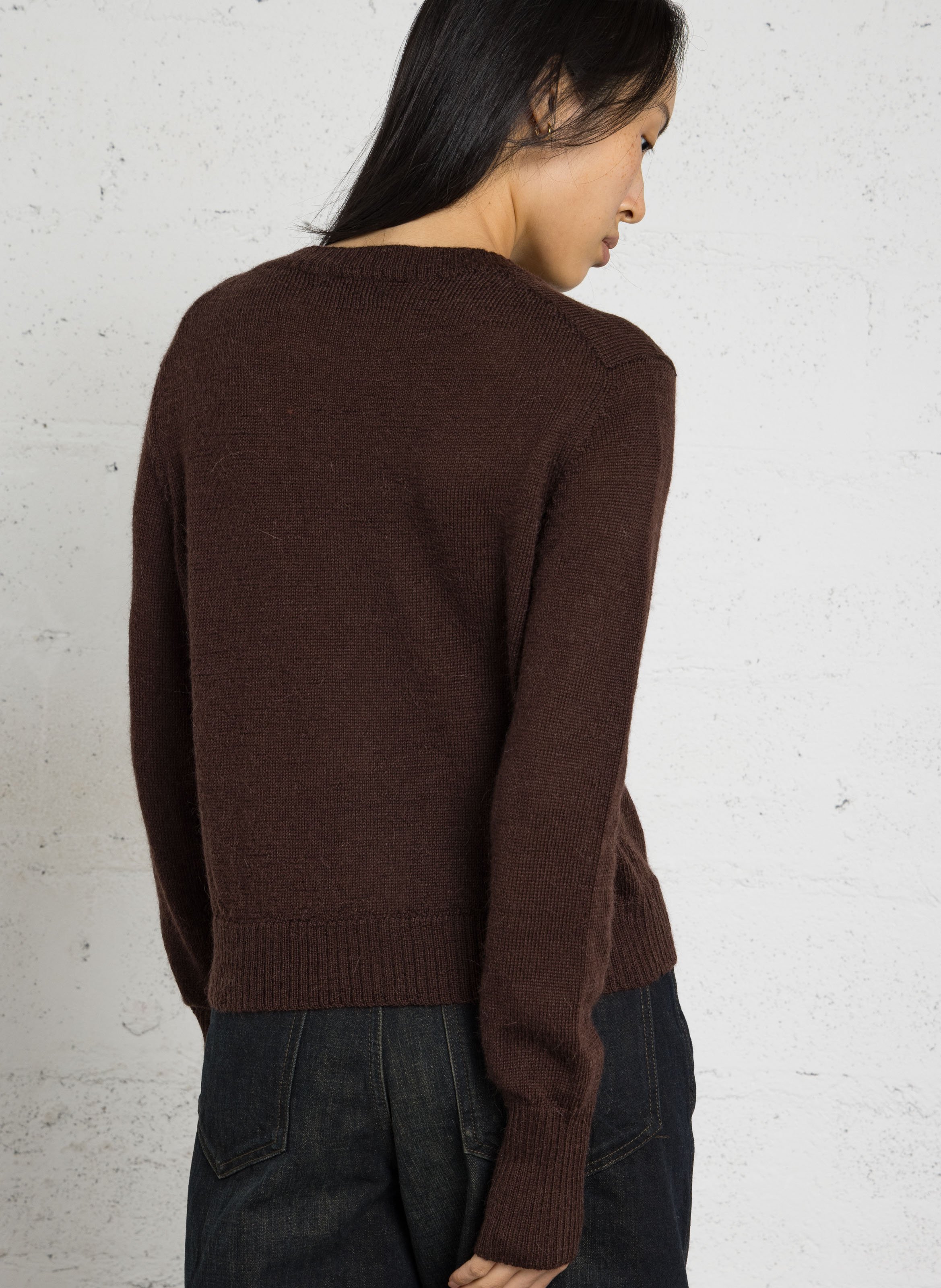 Gilet droit col rond en laine mérinos et alpaga SOEUR Marron