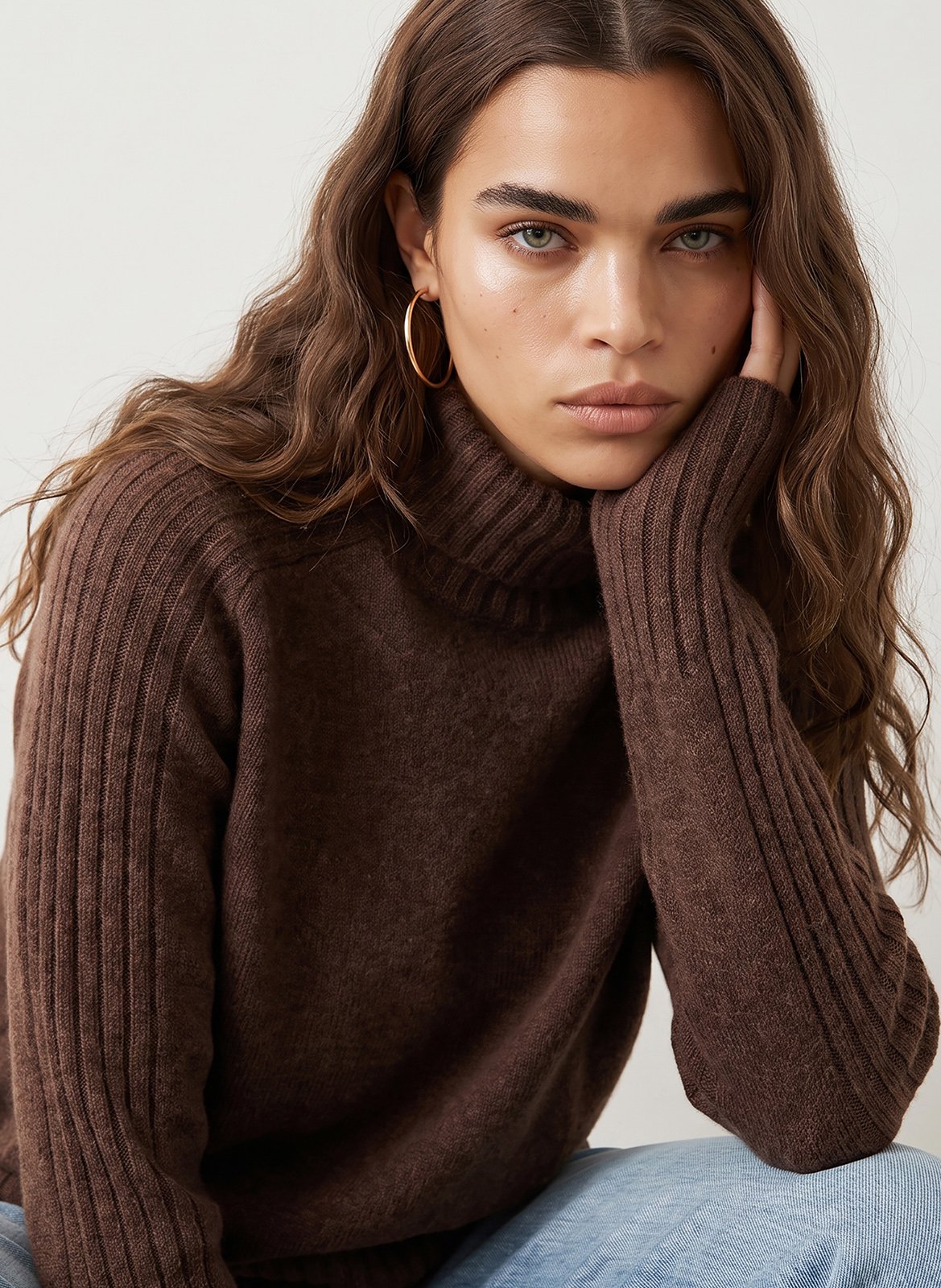 Straight wool and cashmere polo neck sweater KOOKAI Brown