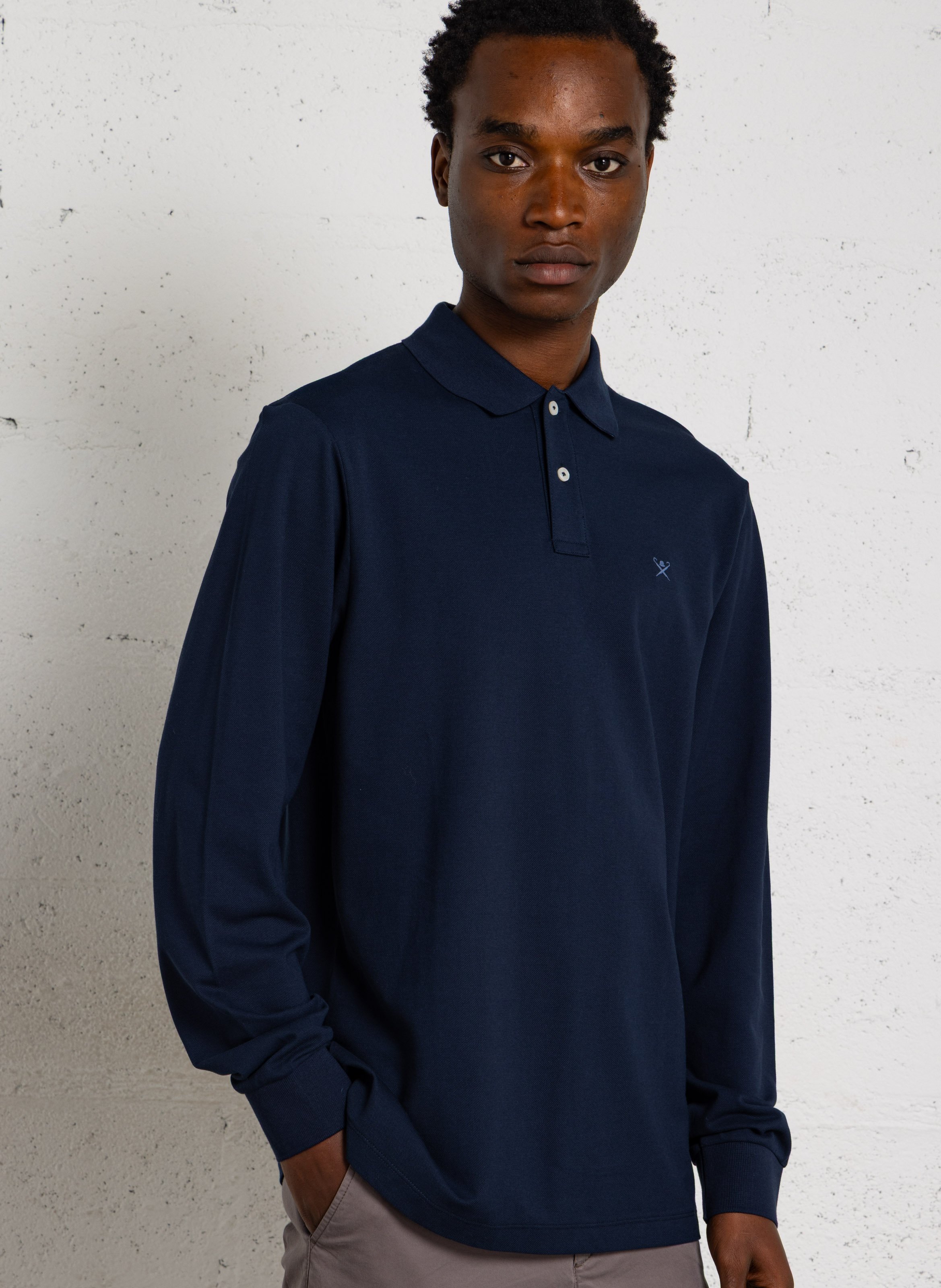 Polo manches longues droit en coton HACKETT Bleu