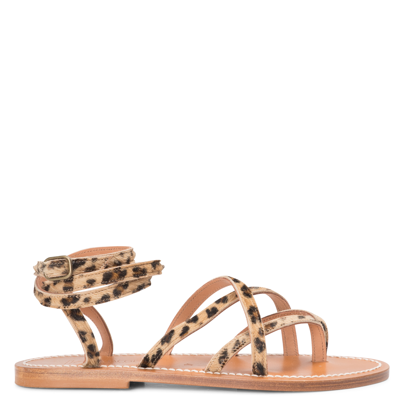 Leopard print leather flat sandals K JACQUES Beige