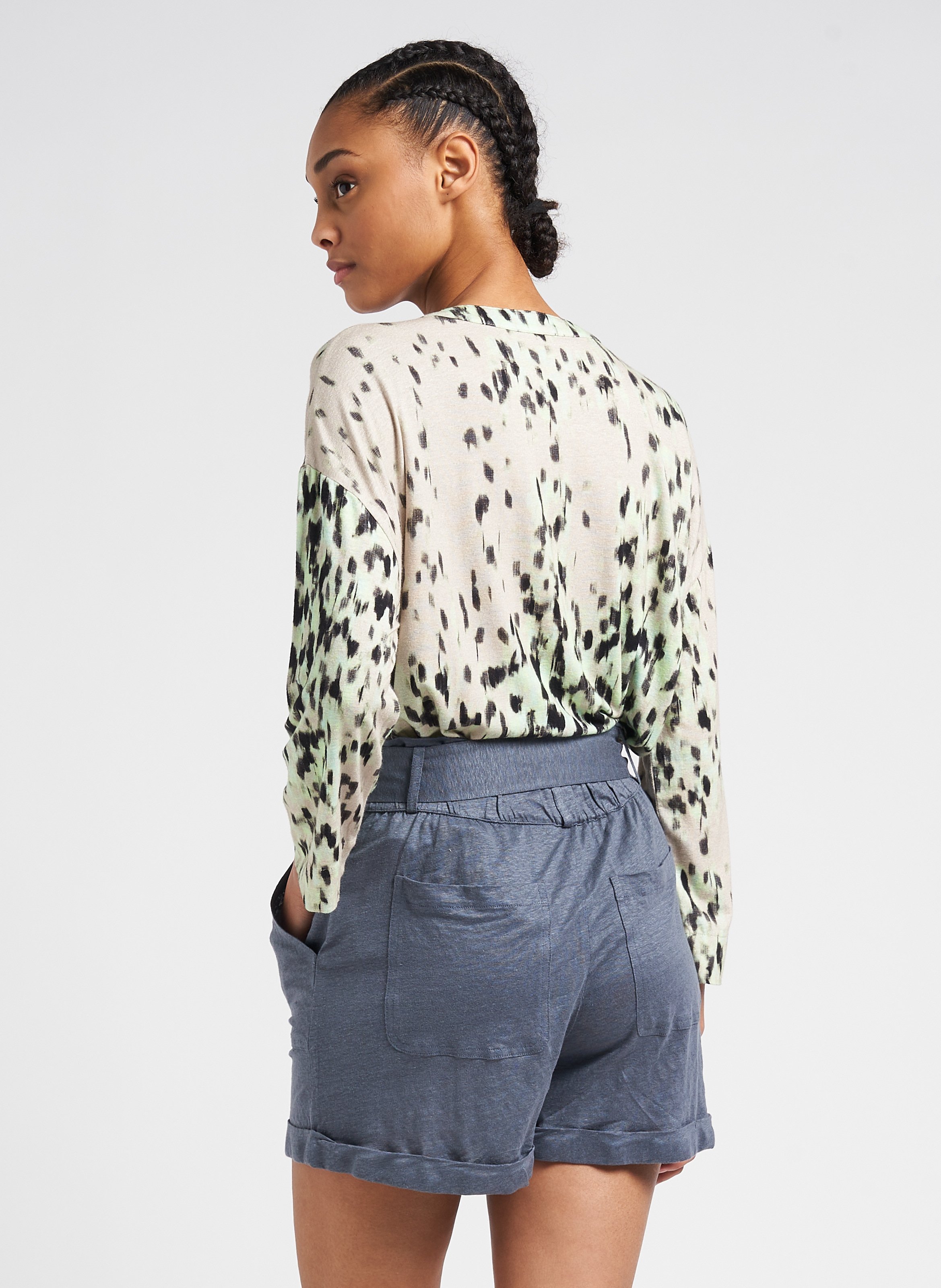 Blouse imprimée en viscose et lin stretch  MAJESTIC FILATURES Blanc