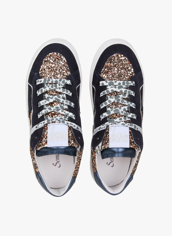 Baskets basses en cuir melange Noir