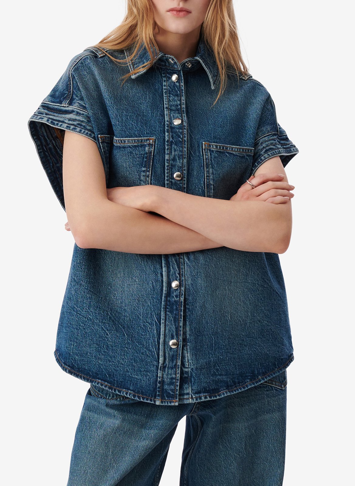 Chemise col classique manches contrastantes en coton IRO Blue