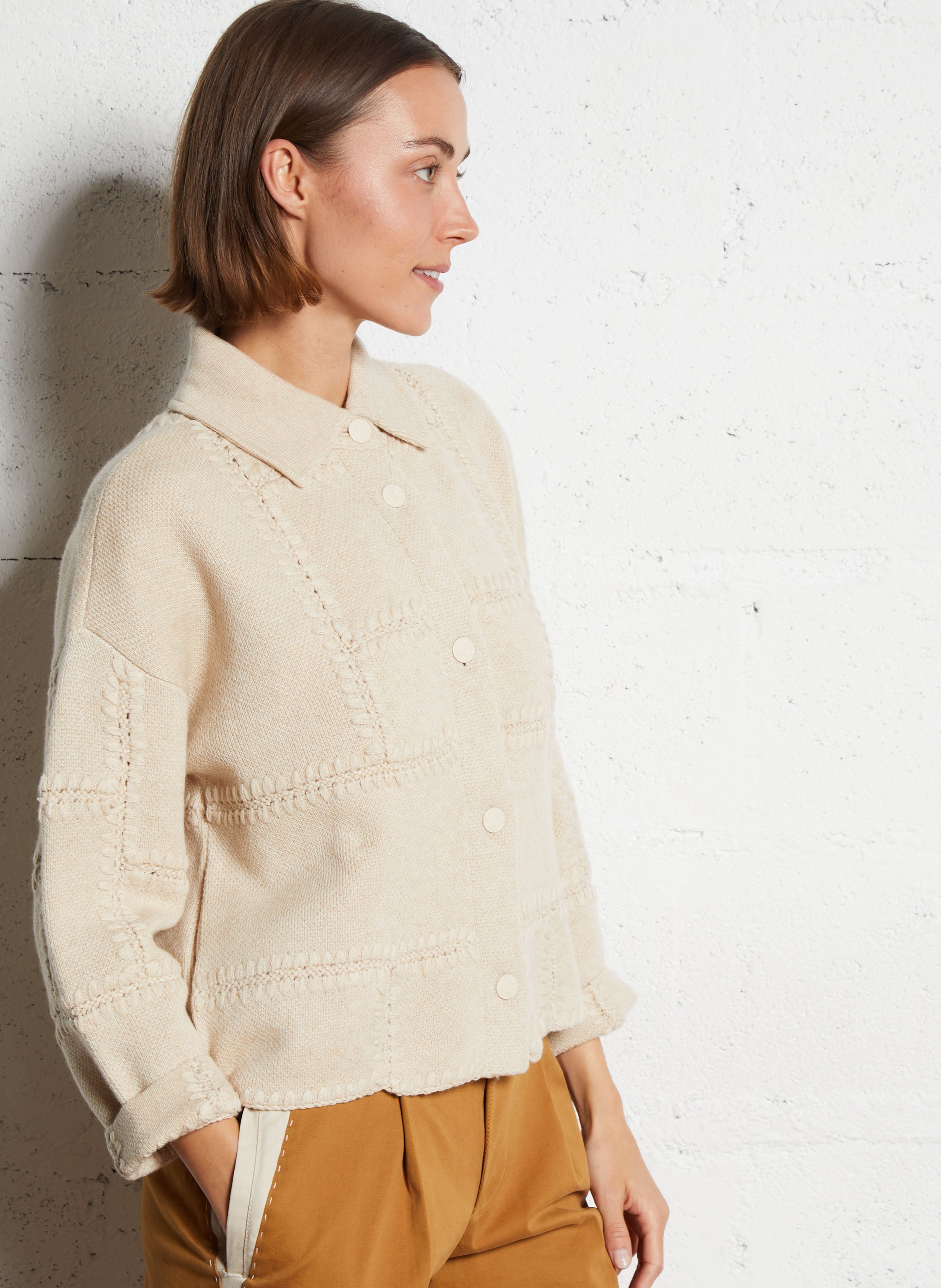 Veste ample col classique en cachemire KUJTEN Beige