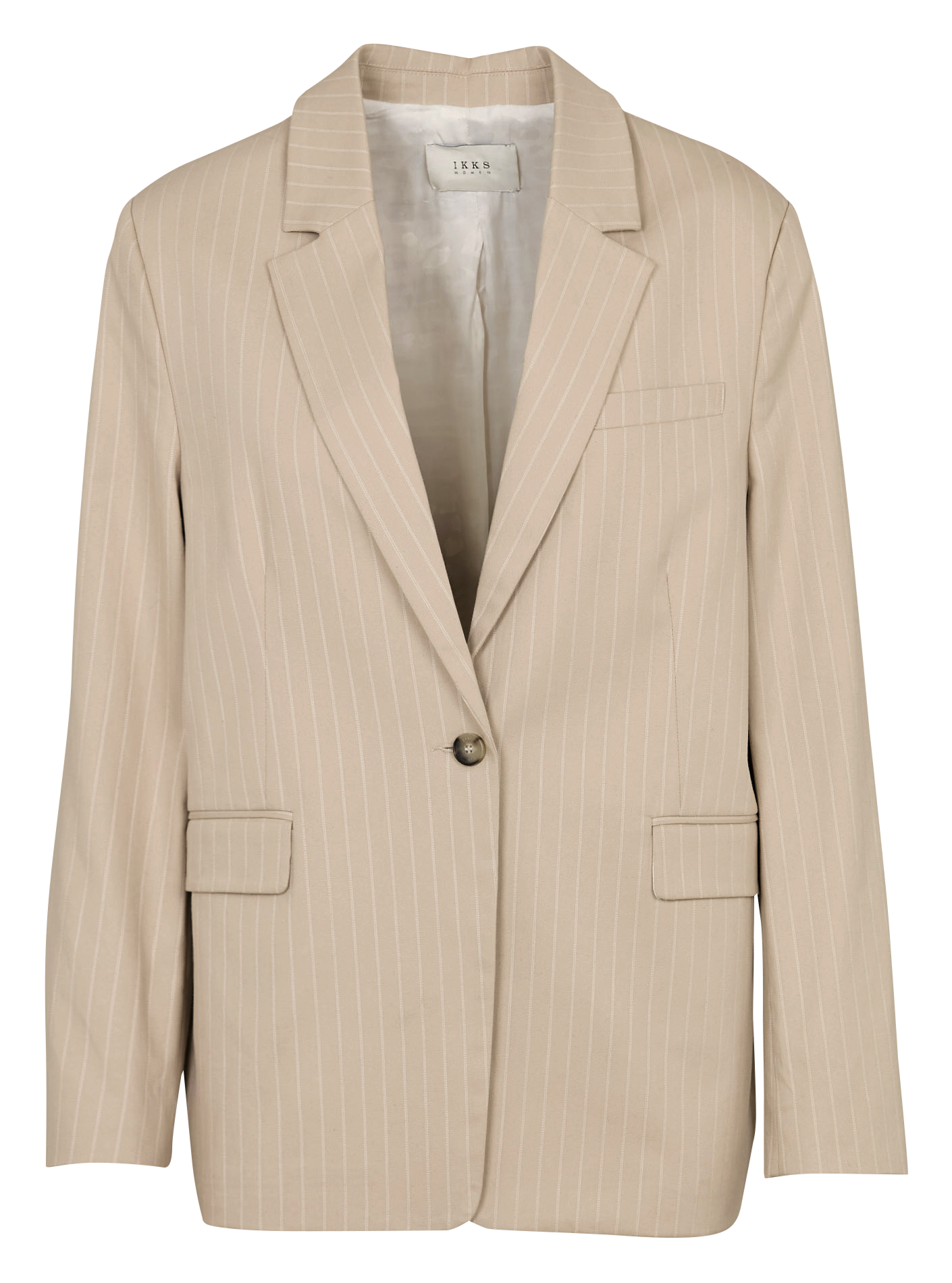 Gerade geschnittener Blazer aus gestreifter Baumwollmischung IKKS Beige