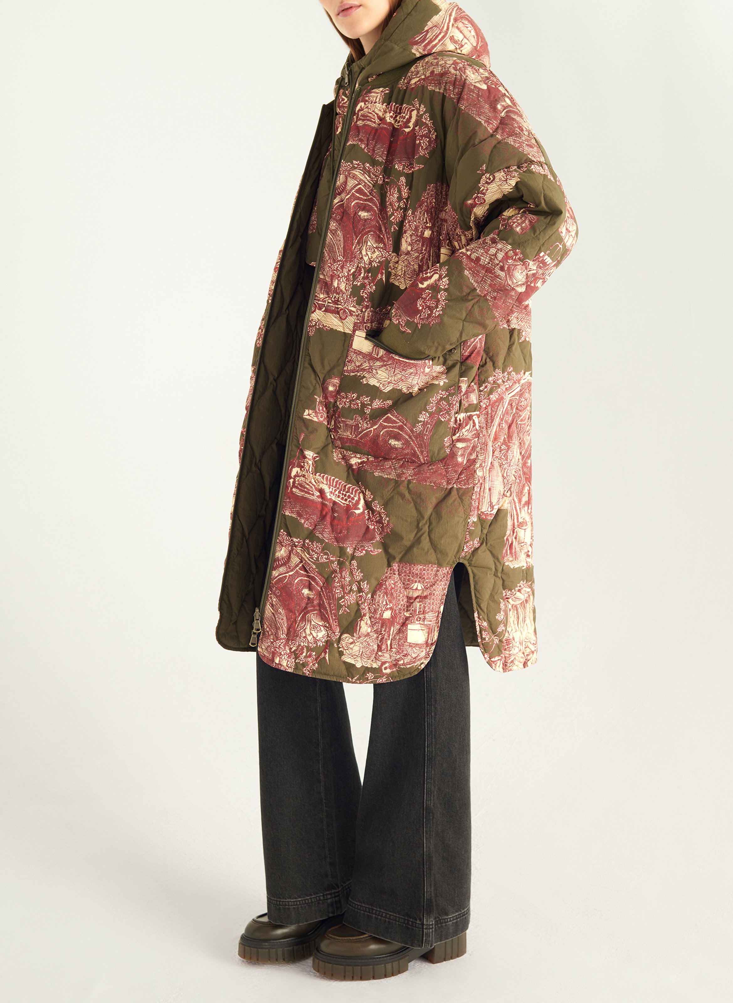 Manteau col teddy impirmé réversible COTELAC Vert