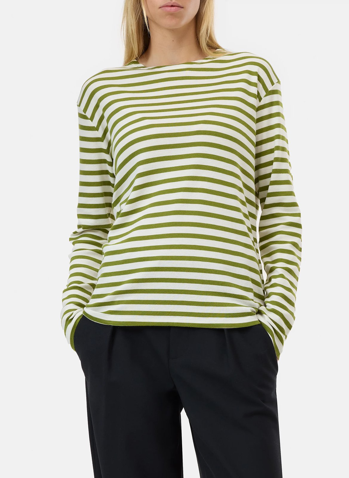 Round-neck striped cotton-blend T-shirt CLOSED Green
