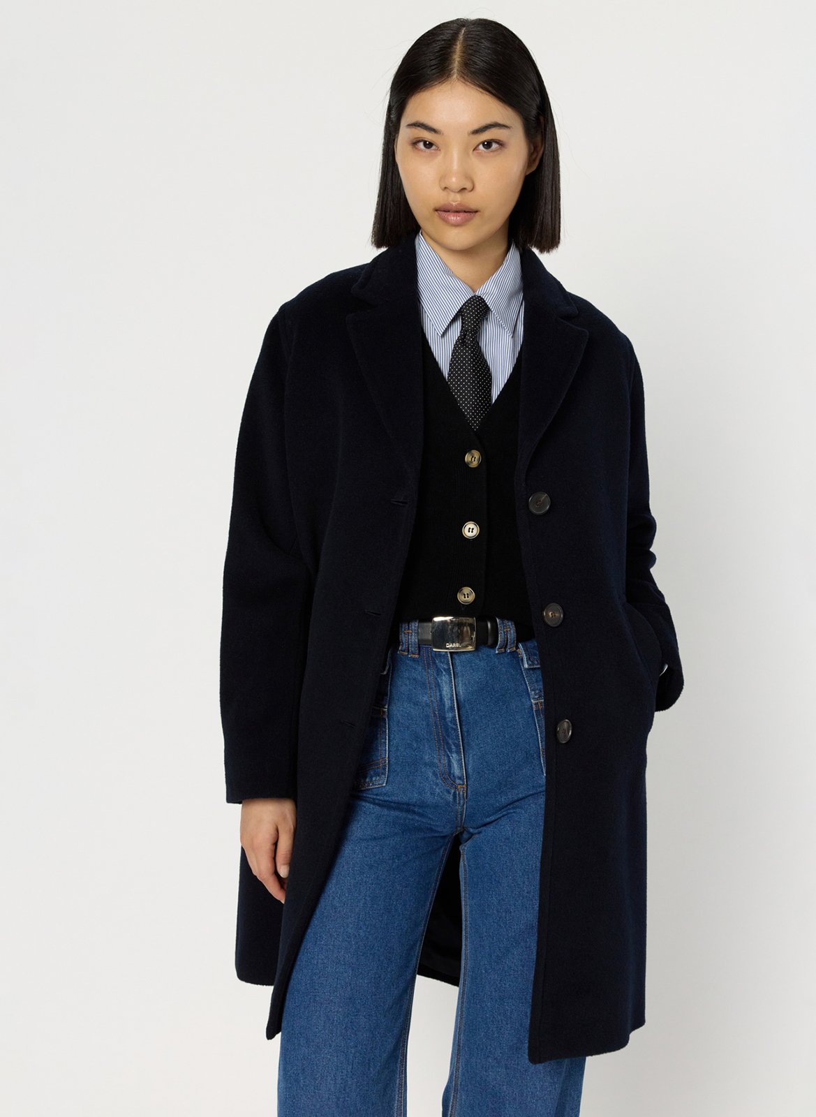 Einfarbiger gerade geschnittener Wollmantel mit langen Ärmeln GERARD DAREL