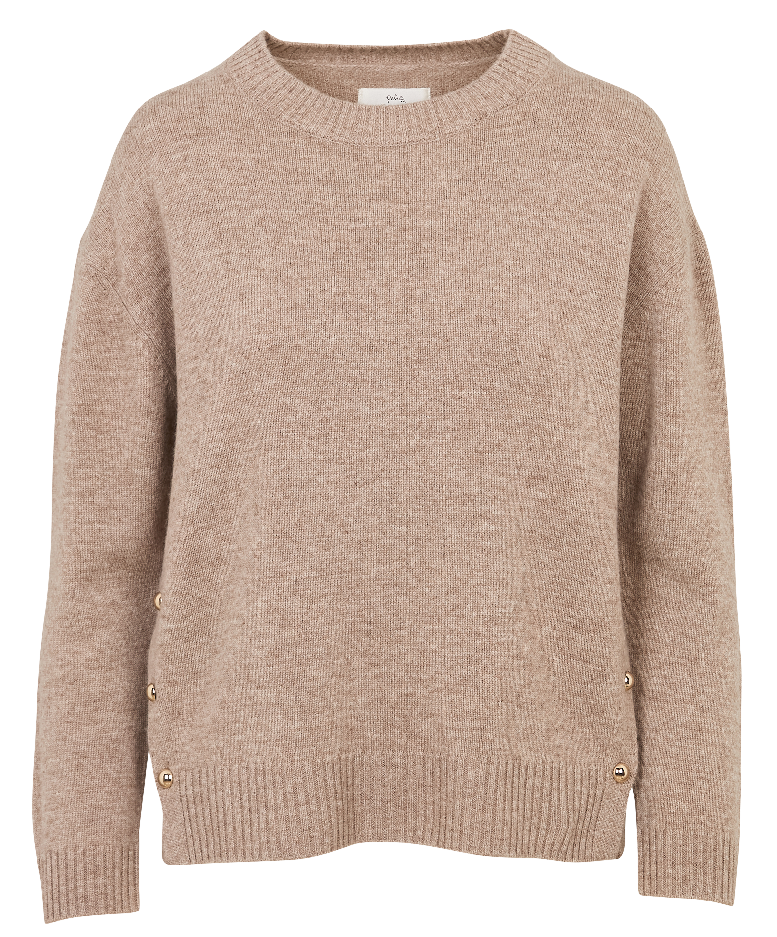 Rundhalsausschnitt-Pullover in einfarbigem Wollstrick mit Knöpfen DES PETITS HAUTS Beige