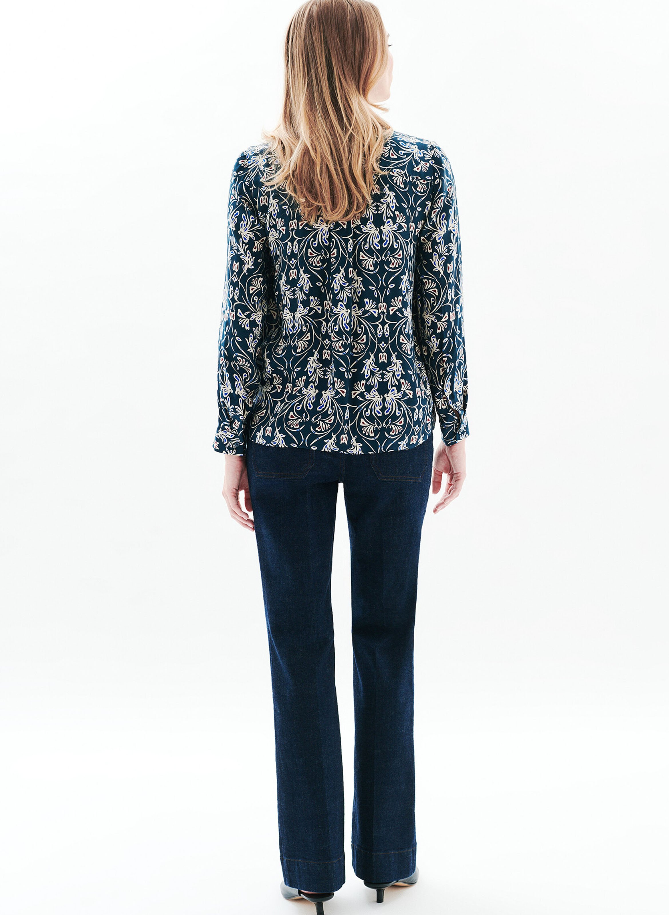 Printed classic collar straight top CAROLL Blue