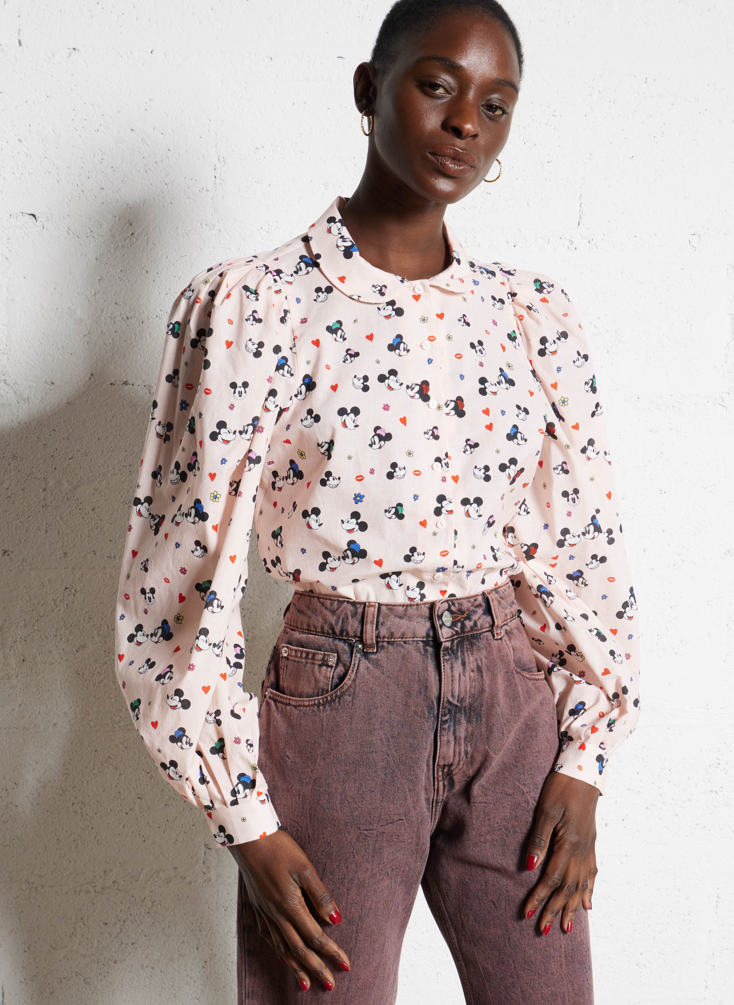 Gerade geschnittene Baumwollbluse mit Bubikragen BERENICE Rosa