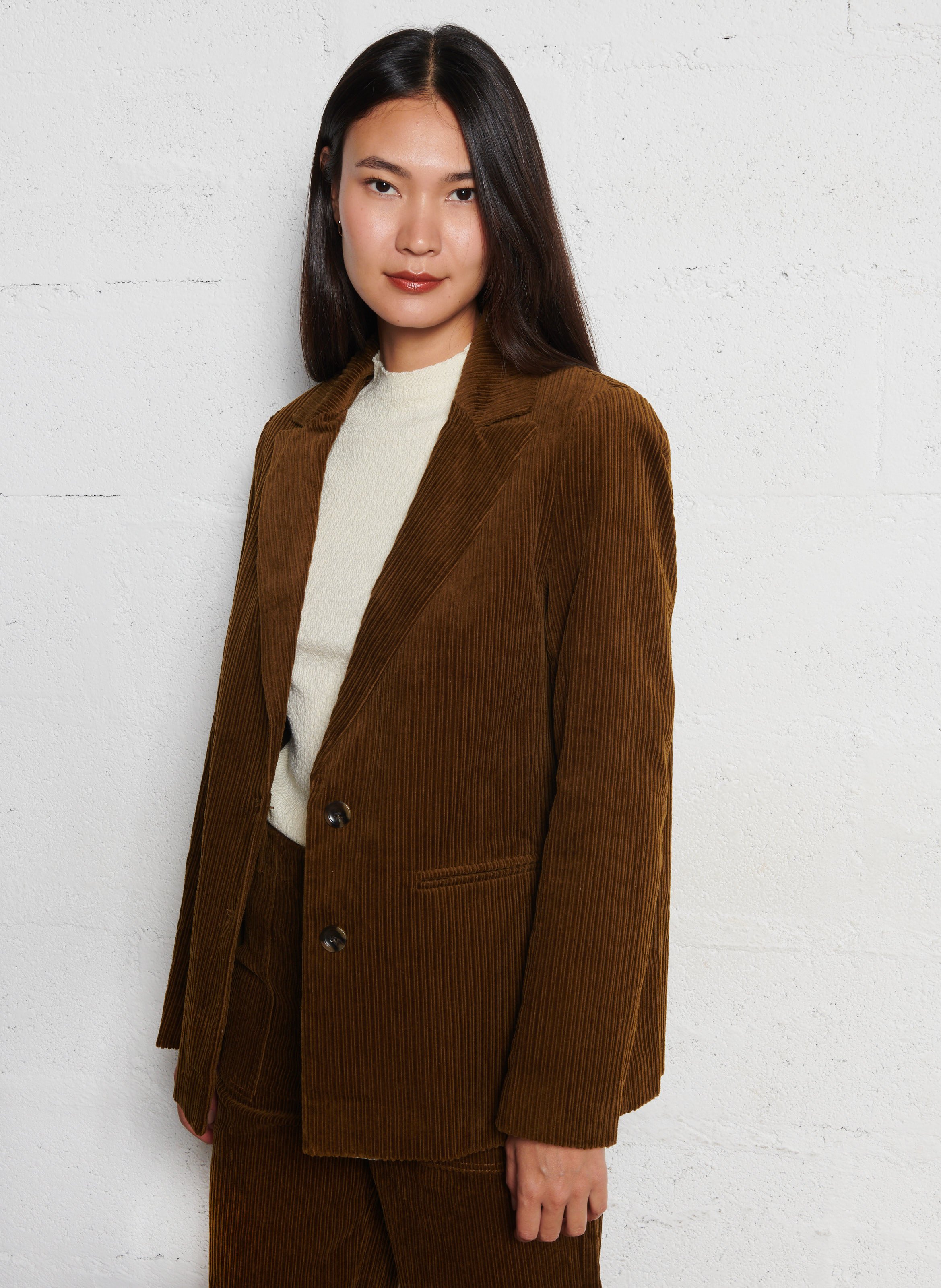 Veste de blazer droite en coton SEE U SOON Kaki