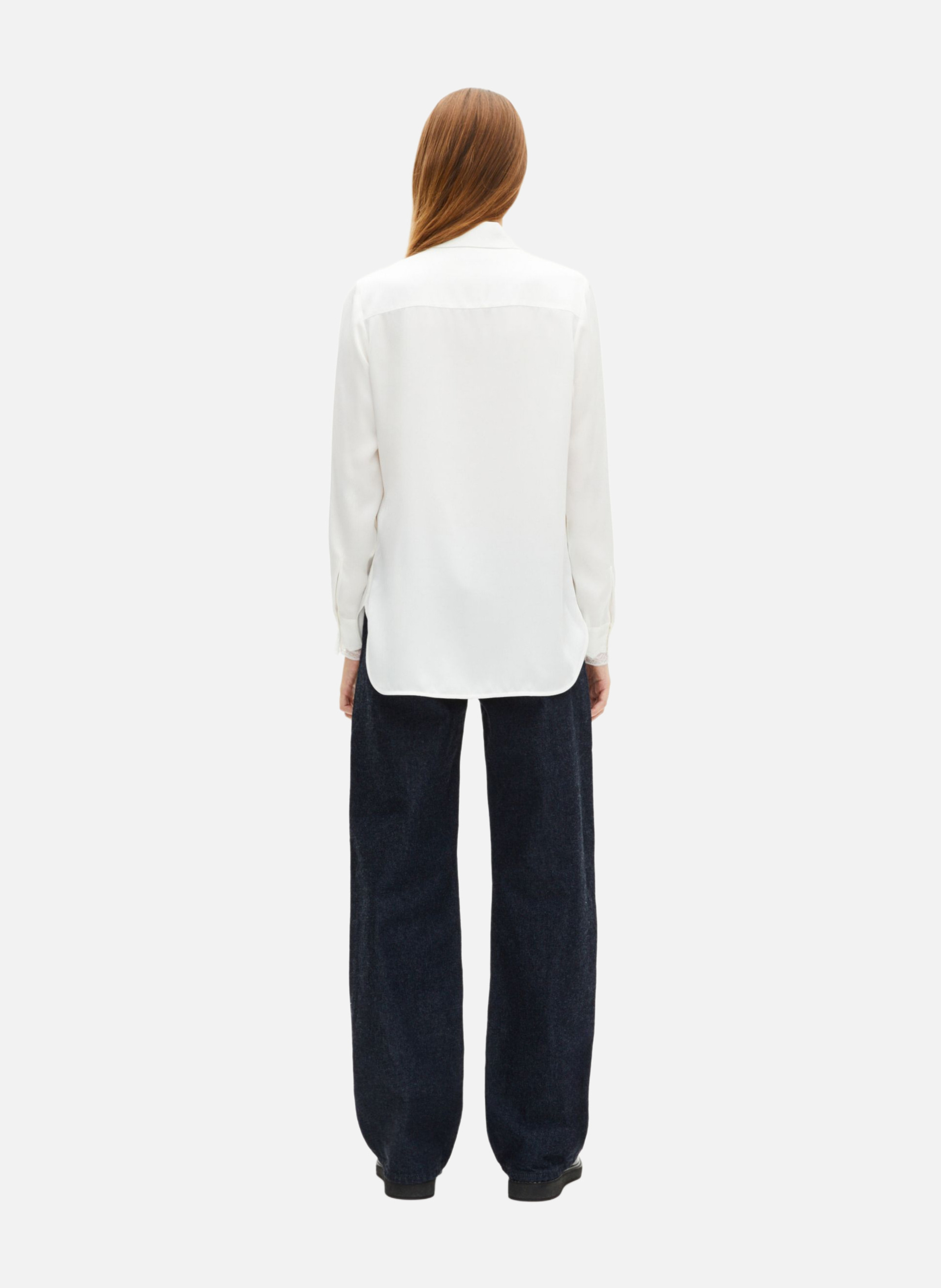 Printed silk satin classic-collar shirt Beige