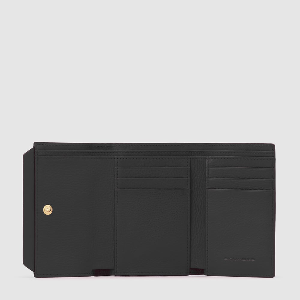 Women's 3-fold leather wallet with credit card holder and RFID protection, small size PIQUADRO Black