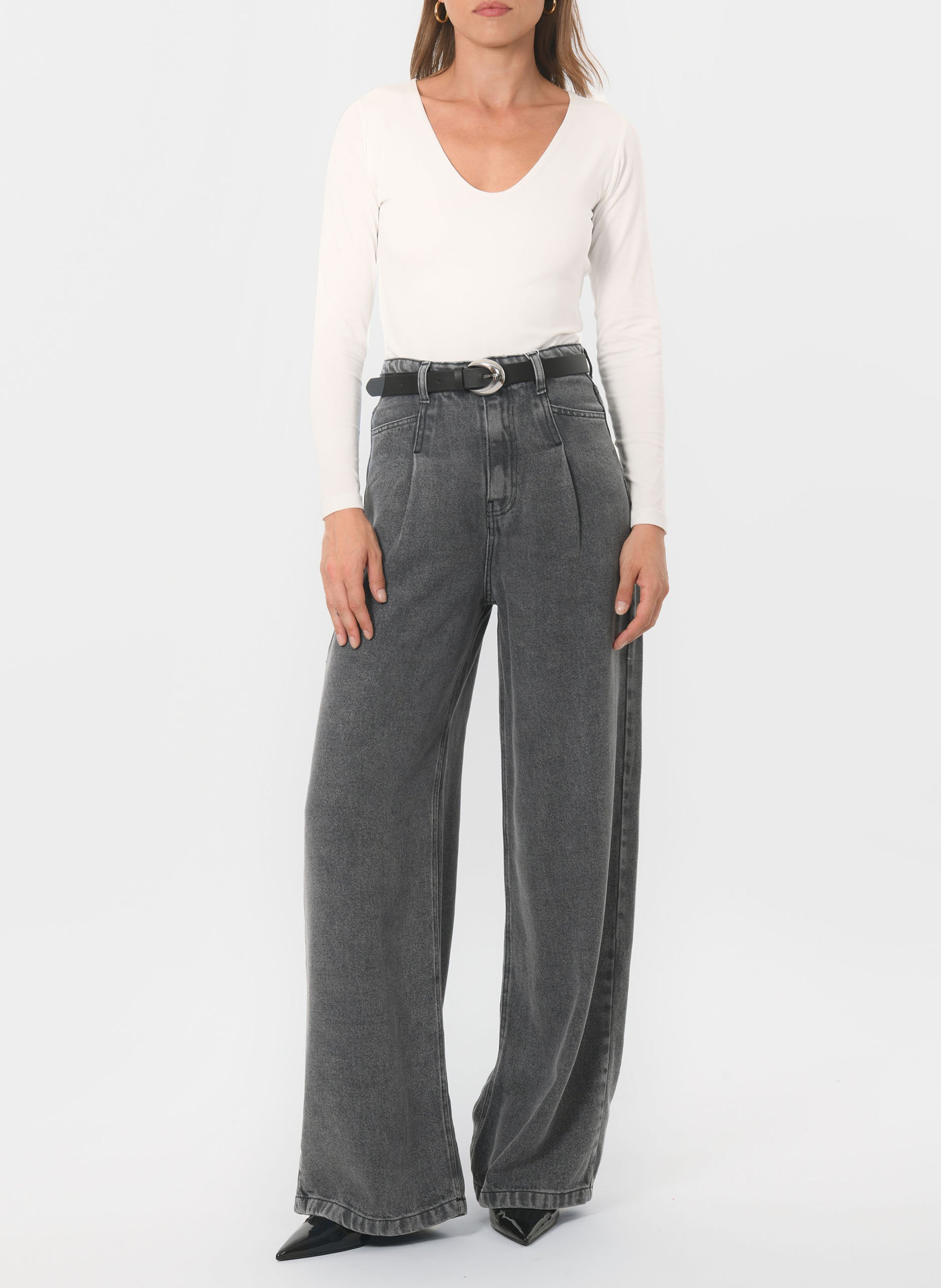 Tee-shirt moulant col V en coton mélangé KOOKAI Blanc