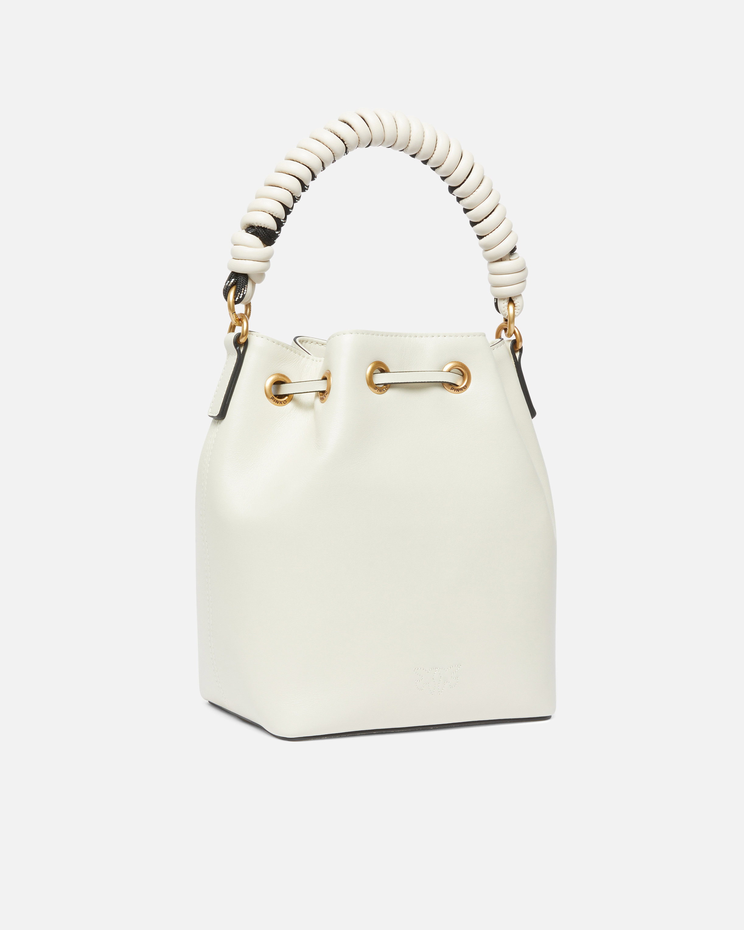 Small leather cargo bucket bag with lacing detail PINKO White
