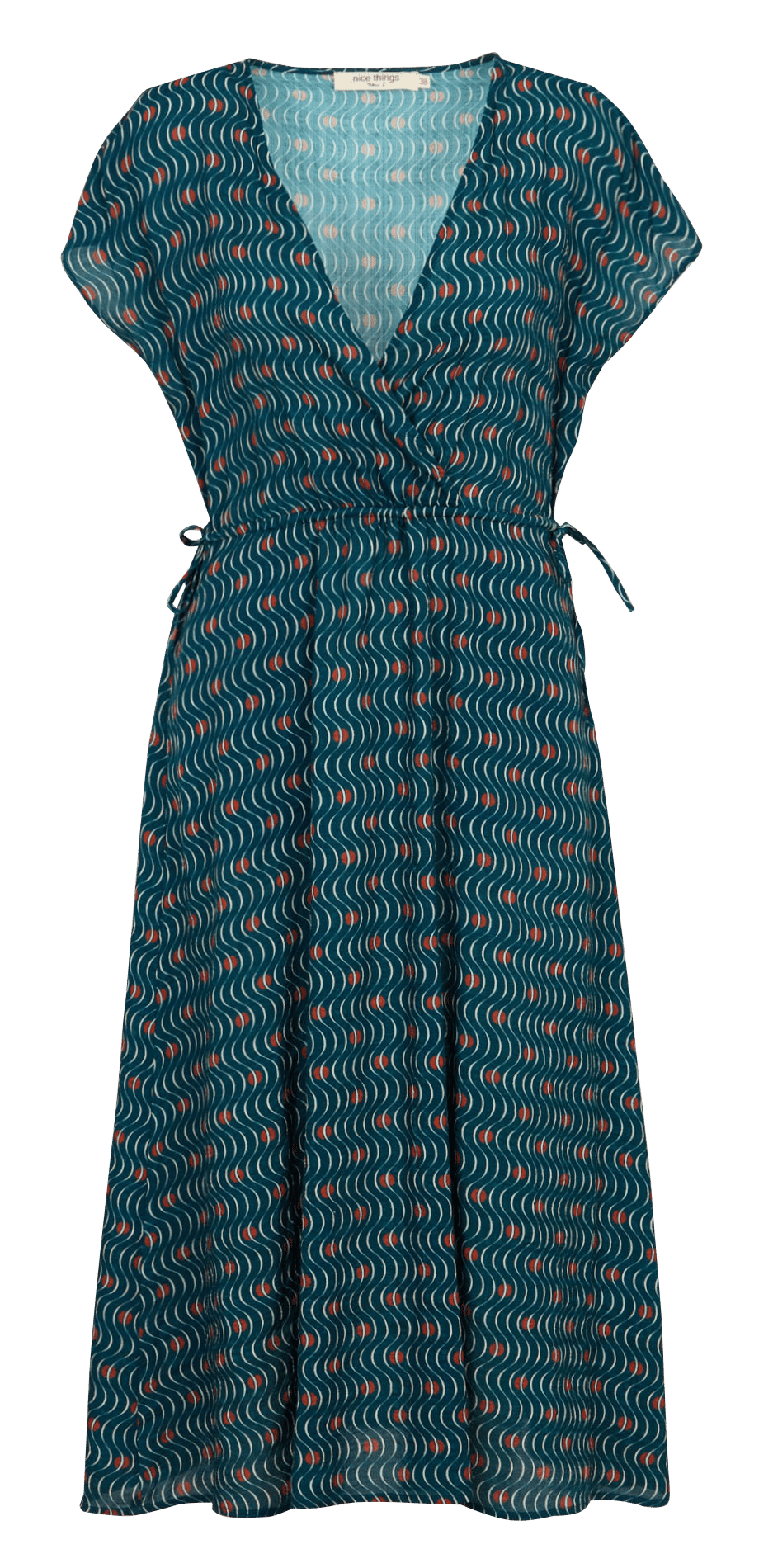 Halflange jurk met V-hals en print NICE THINGS Blauw