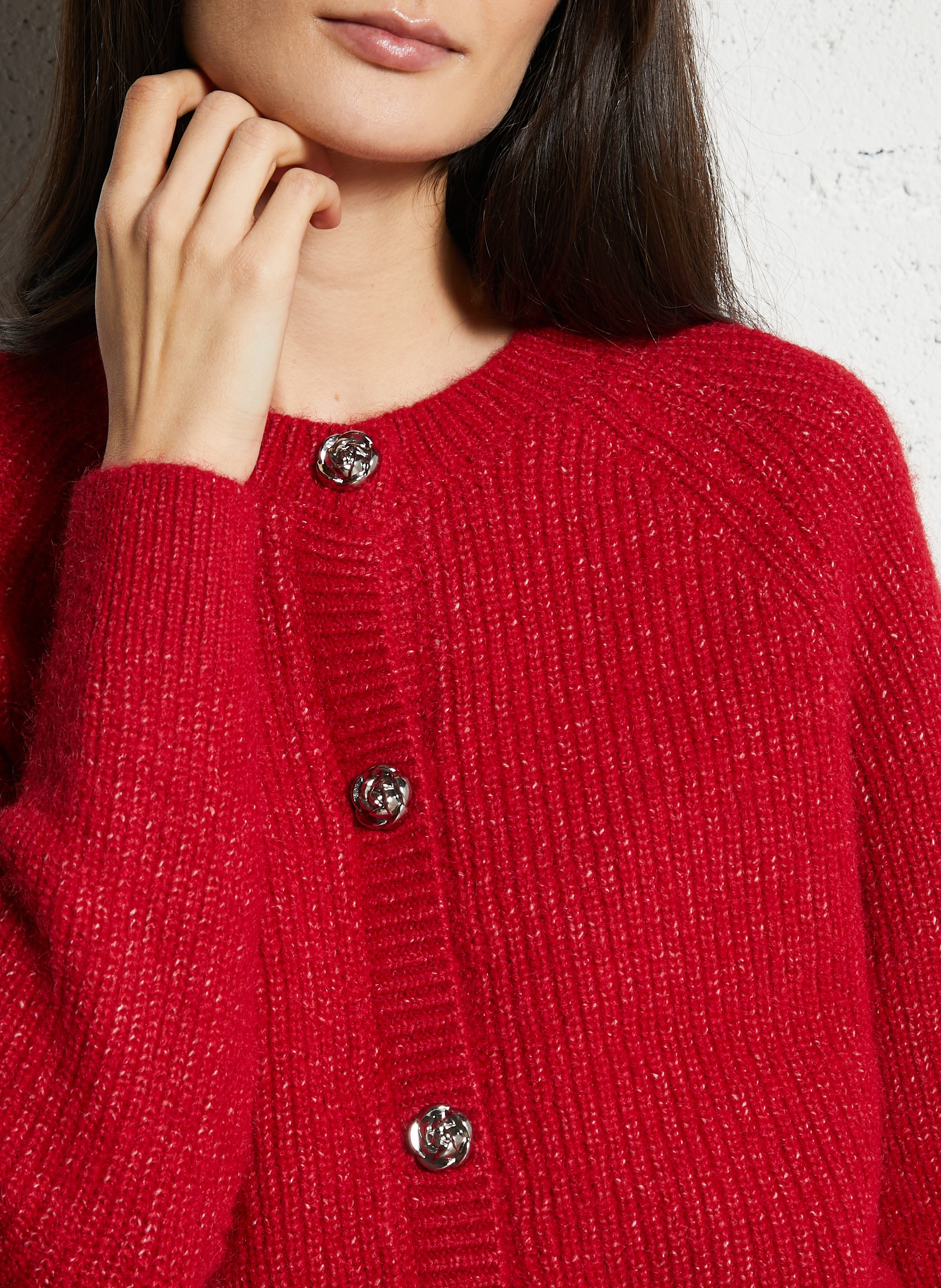 Cardigan en maille unie à boutons fantaisie VILA Rouge