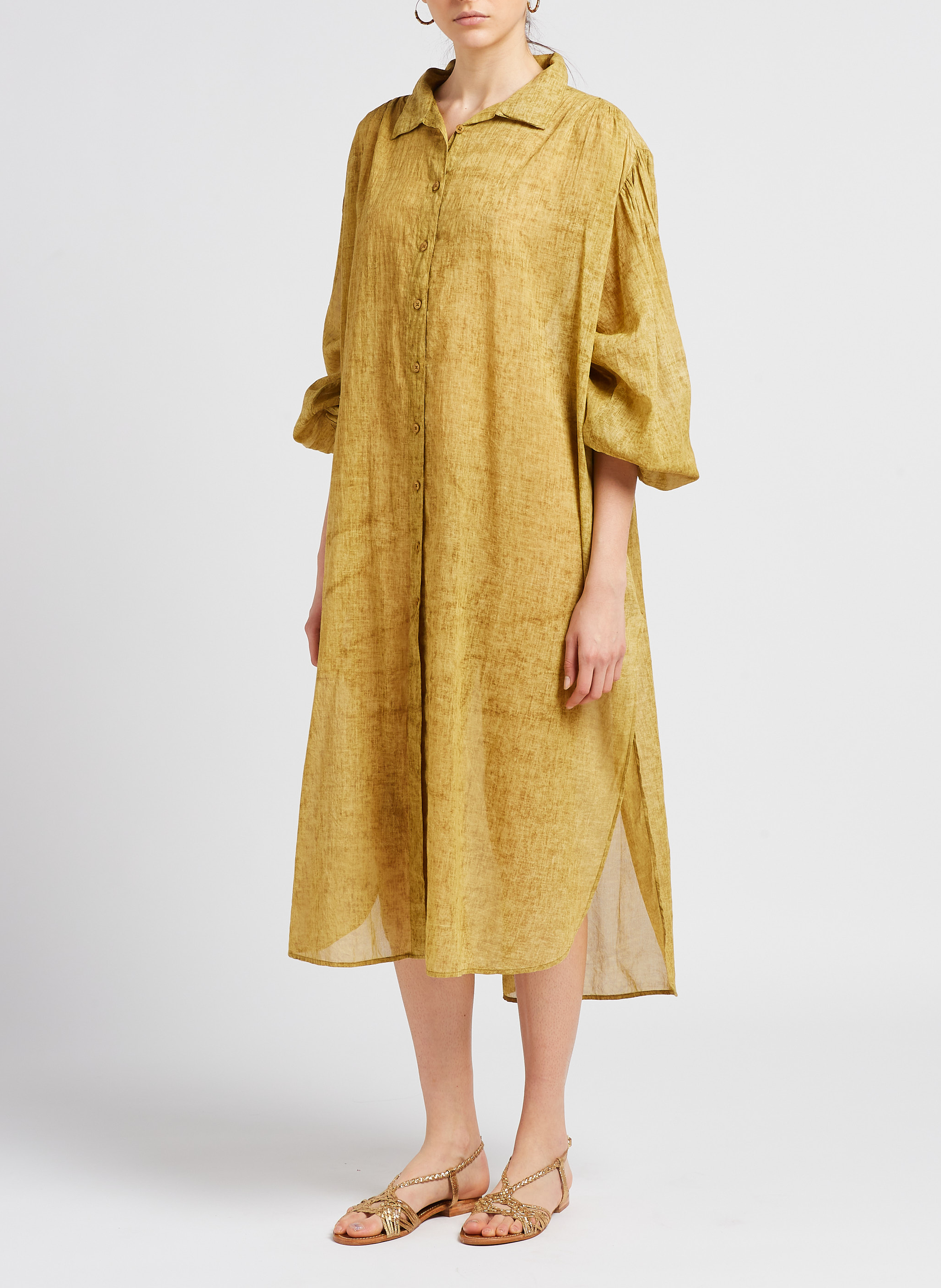 Lange, katoenen jurk met klassieke kraag MES DEMOISELLES Bruin