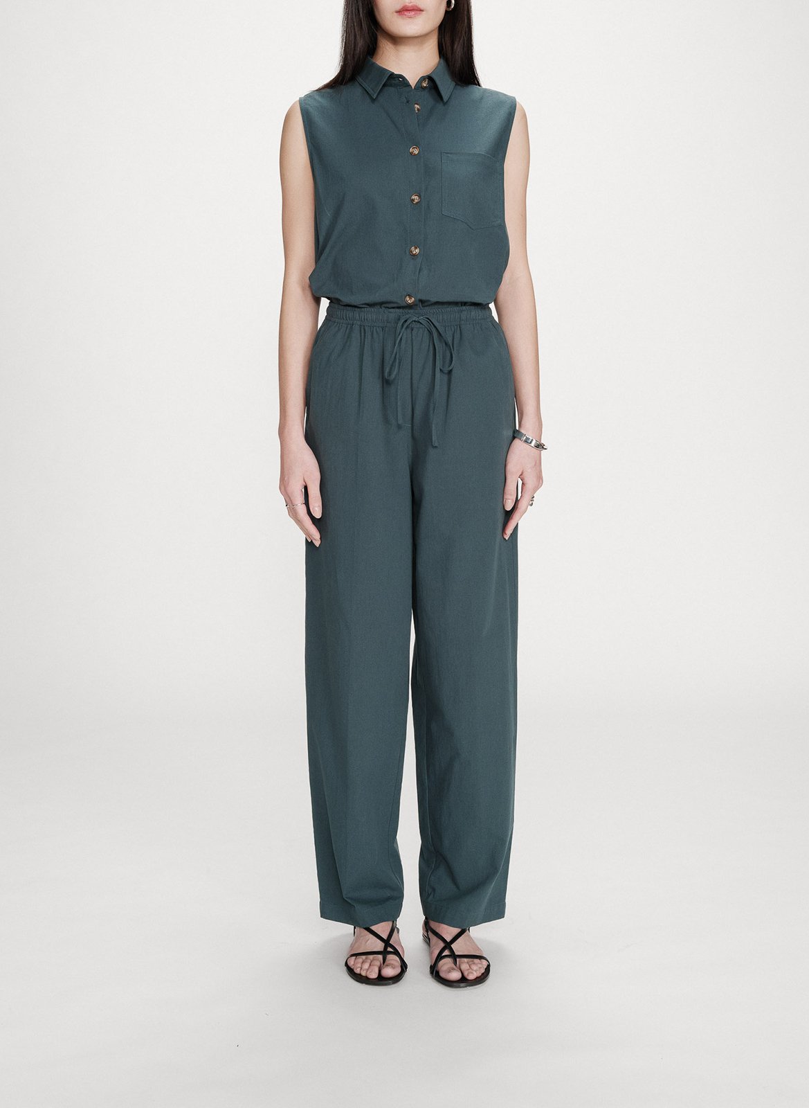 Pantalon droit élastiqué uni en coton GRACE ET MILA Vert