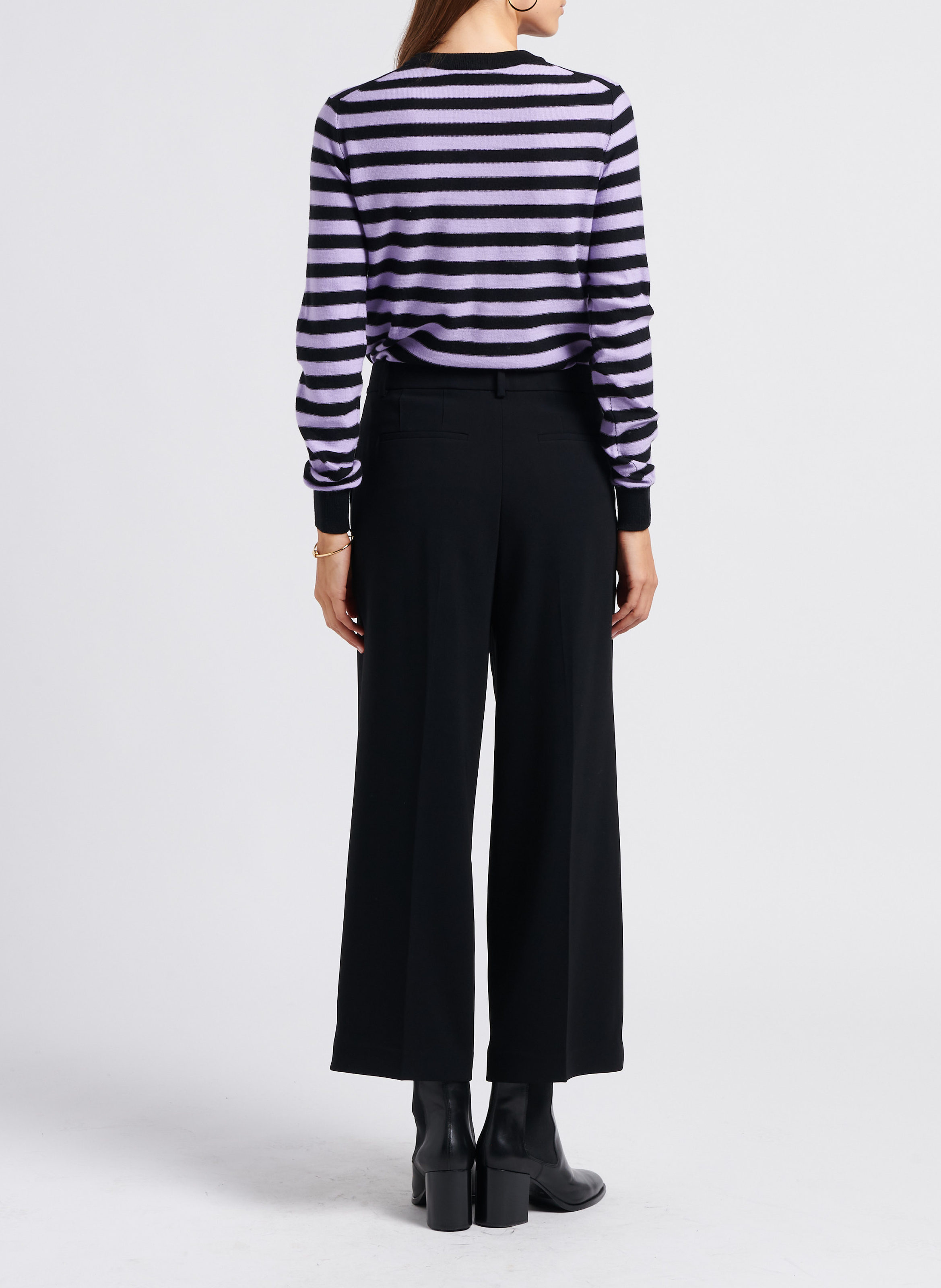 Pull col rond rayé en laine SONIA RYKIEL Noir