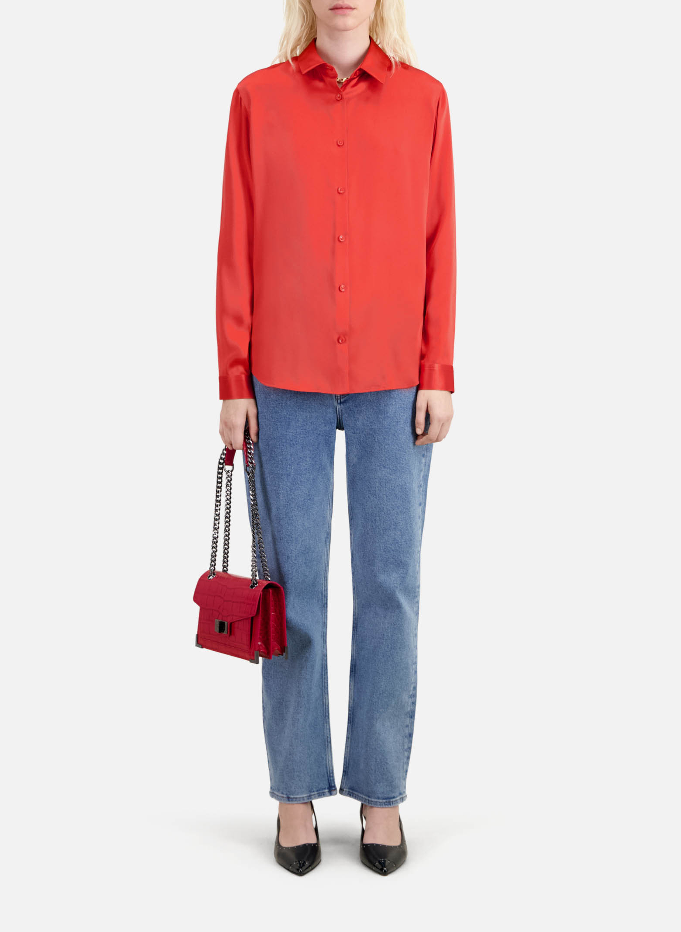 Chemise col classique en soie THE KOOPLES Rouge