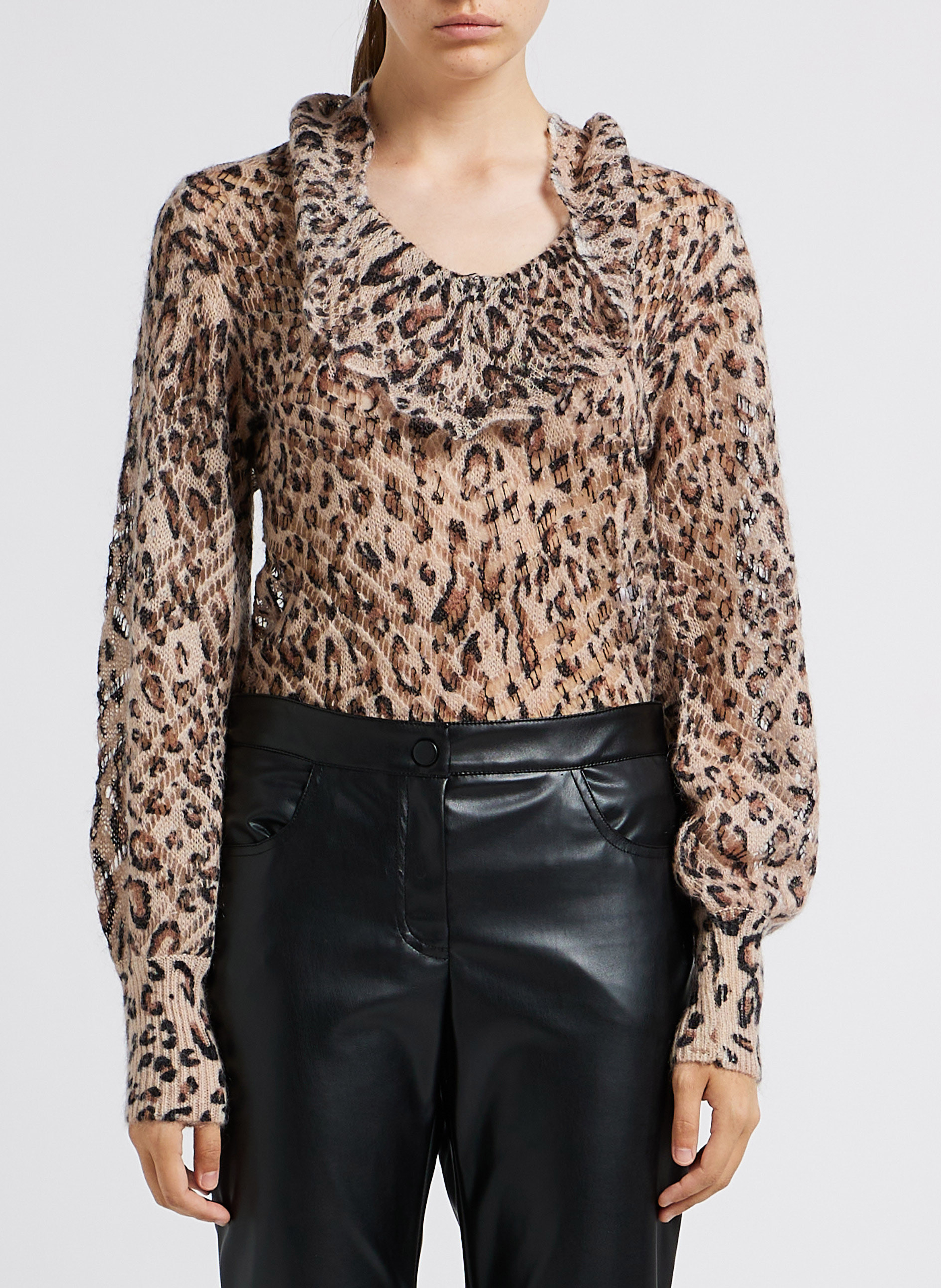 Round-neck leopard print sweater TWINSET Brown