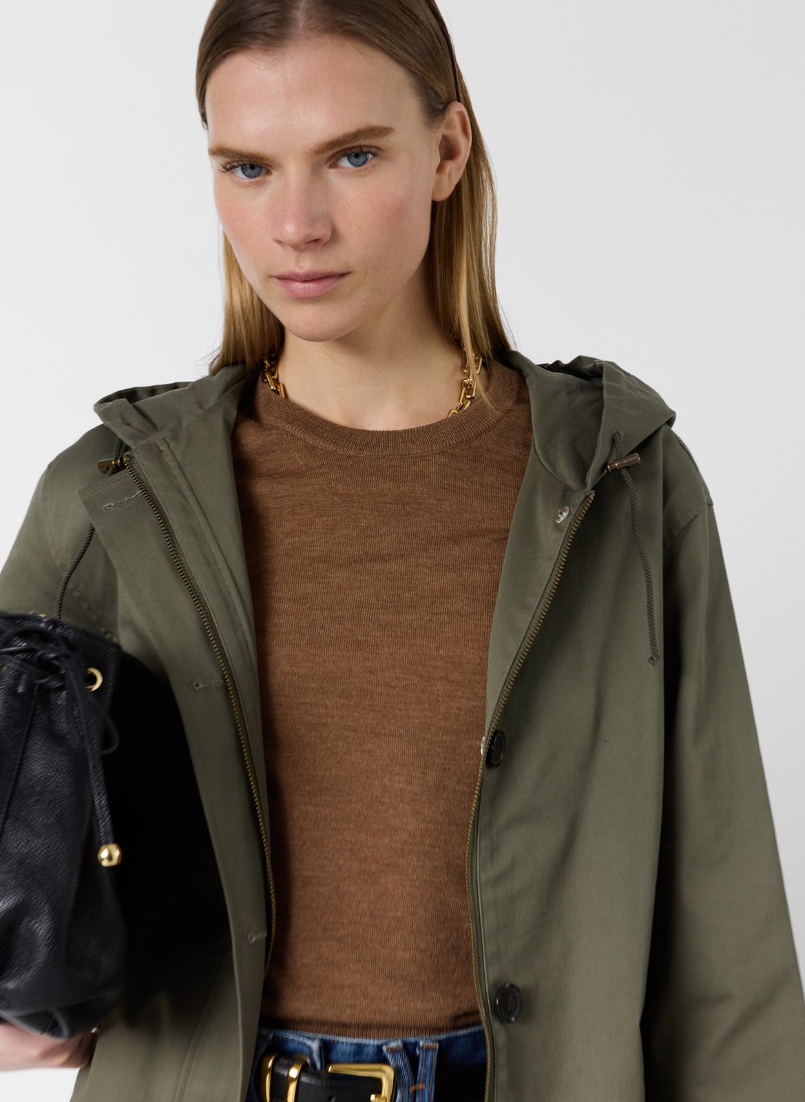 Straight round-neck parka in mixed cotton. GERARD DAREL Khaki