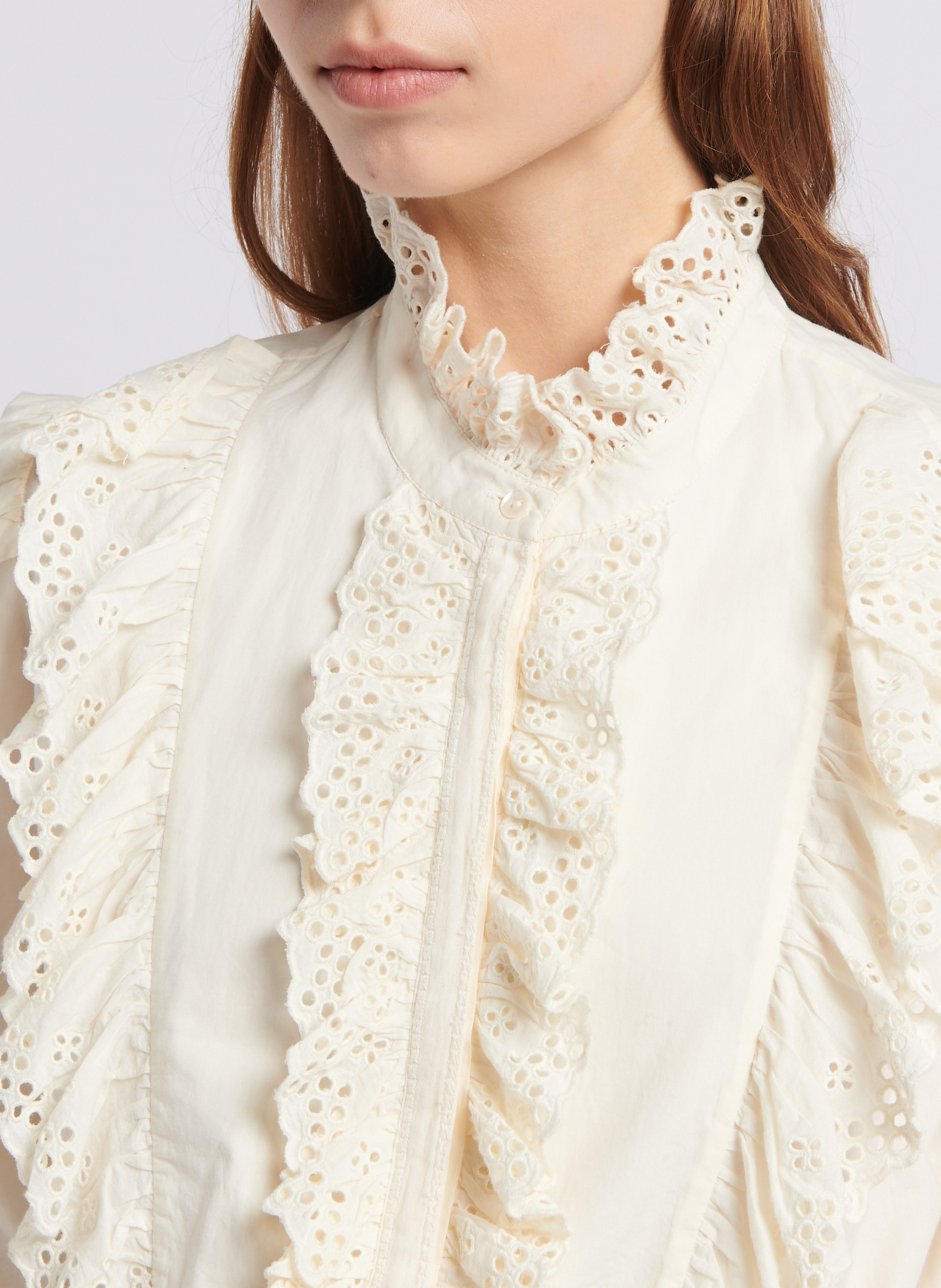 Bluse mit gerüschter Front aus Baumwolle ANTIK BATIK Weiss