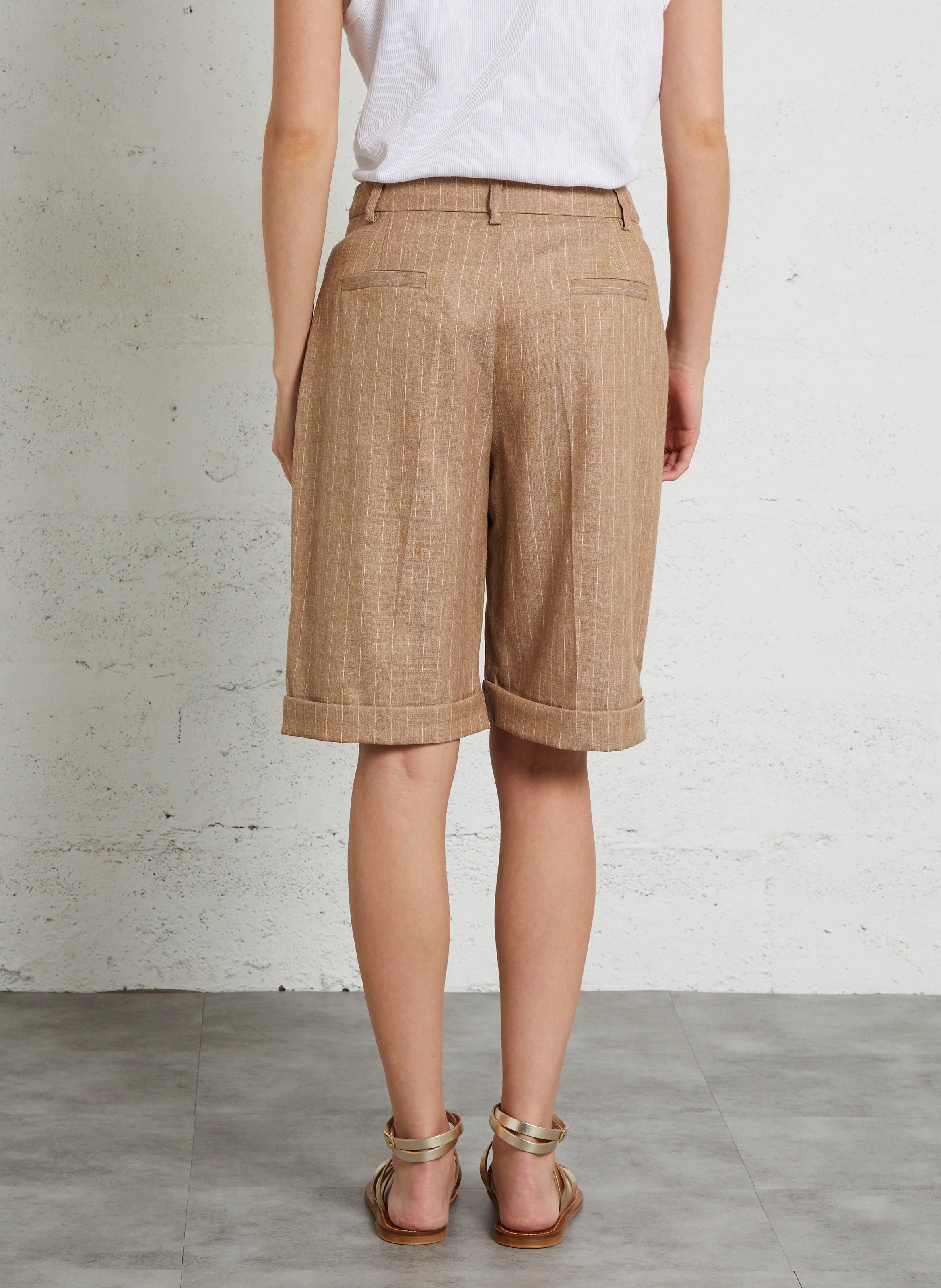 Rechte hoge taille Bermuda PLEASE Beige