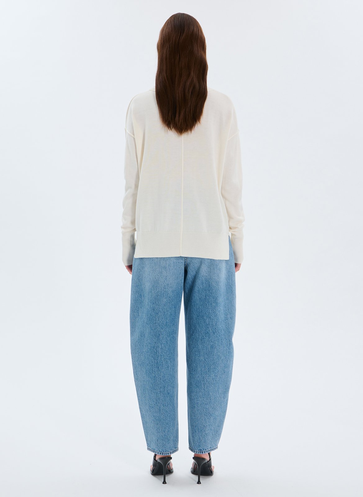 Pull droit col V uni ZAPA Blanc