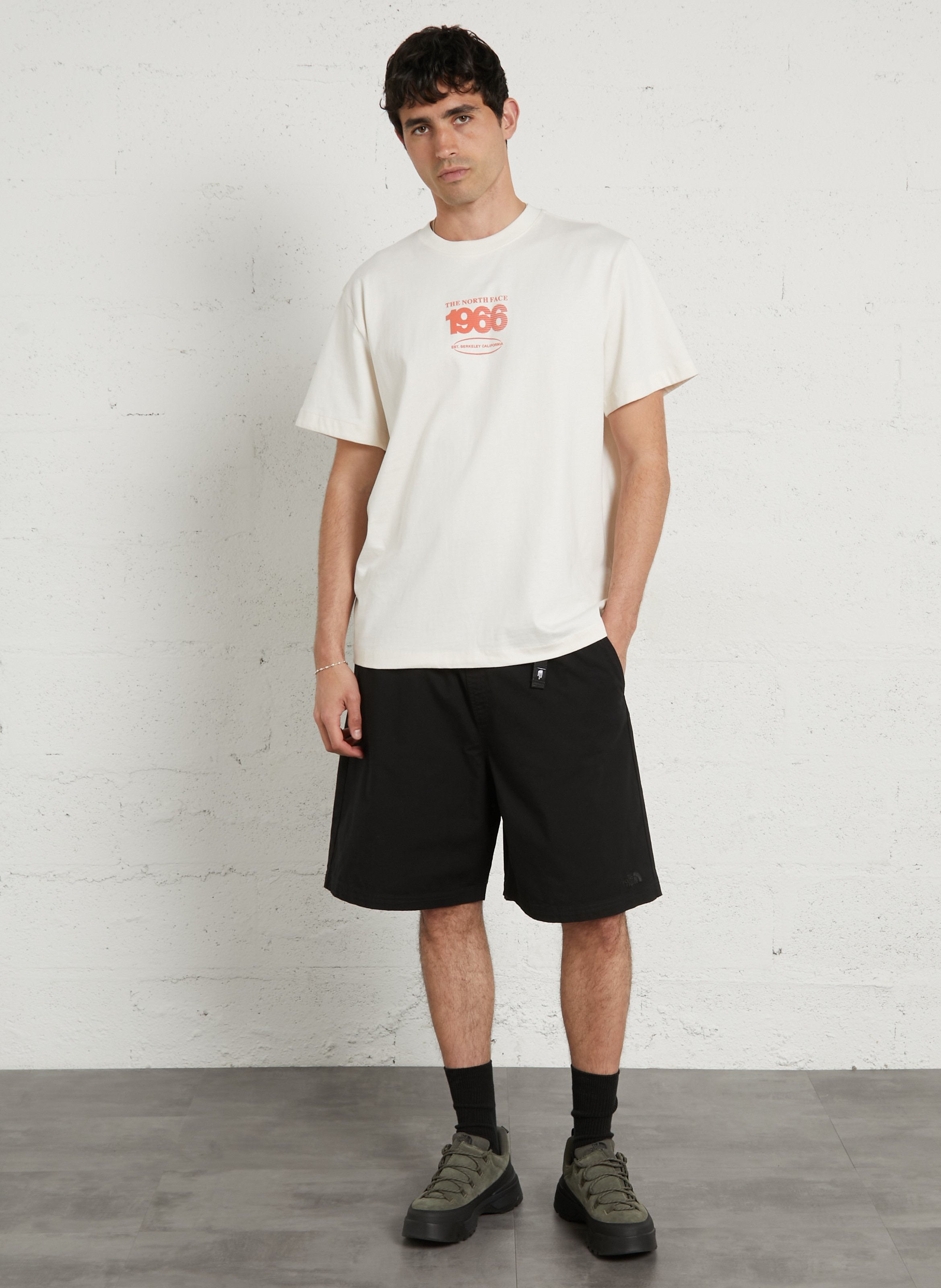 Straight round-neck cotton T-shirt with screen print THE NORTH FACE White
