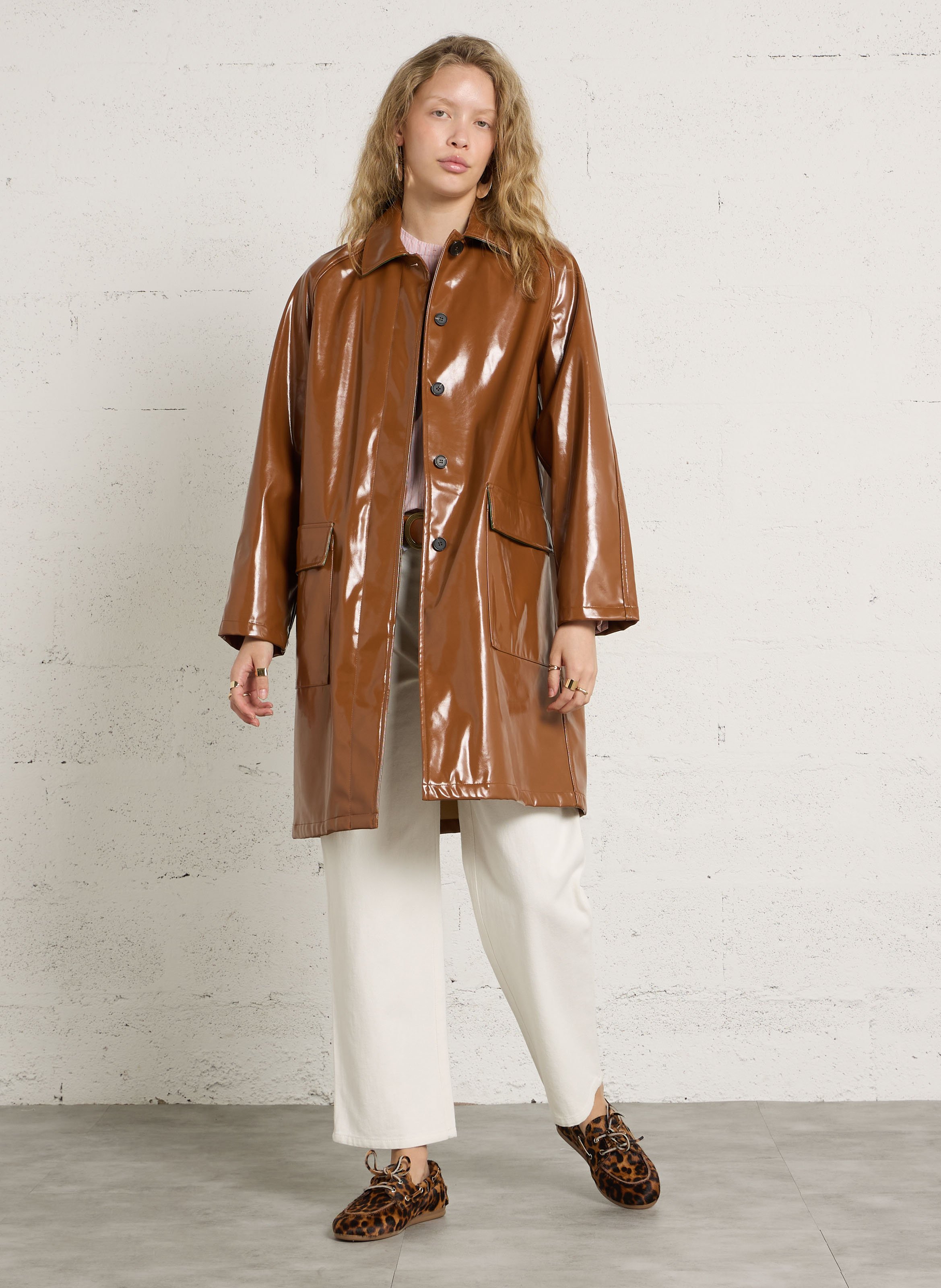 Manteau droit col classique LEON & HARPER Marron