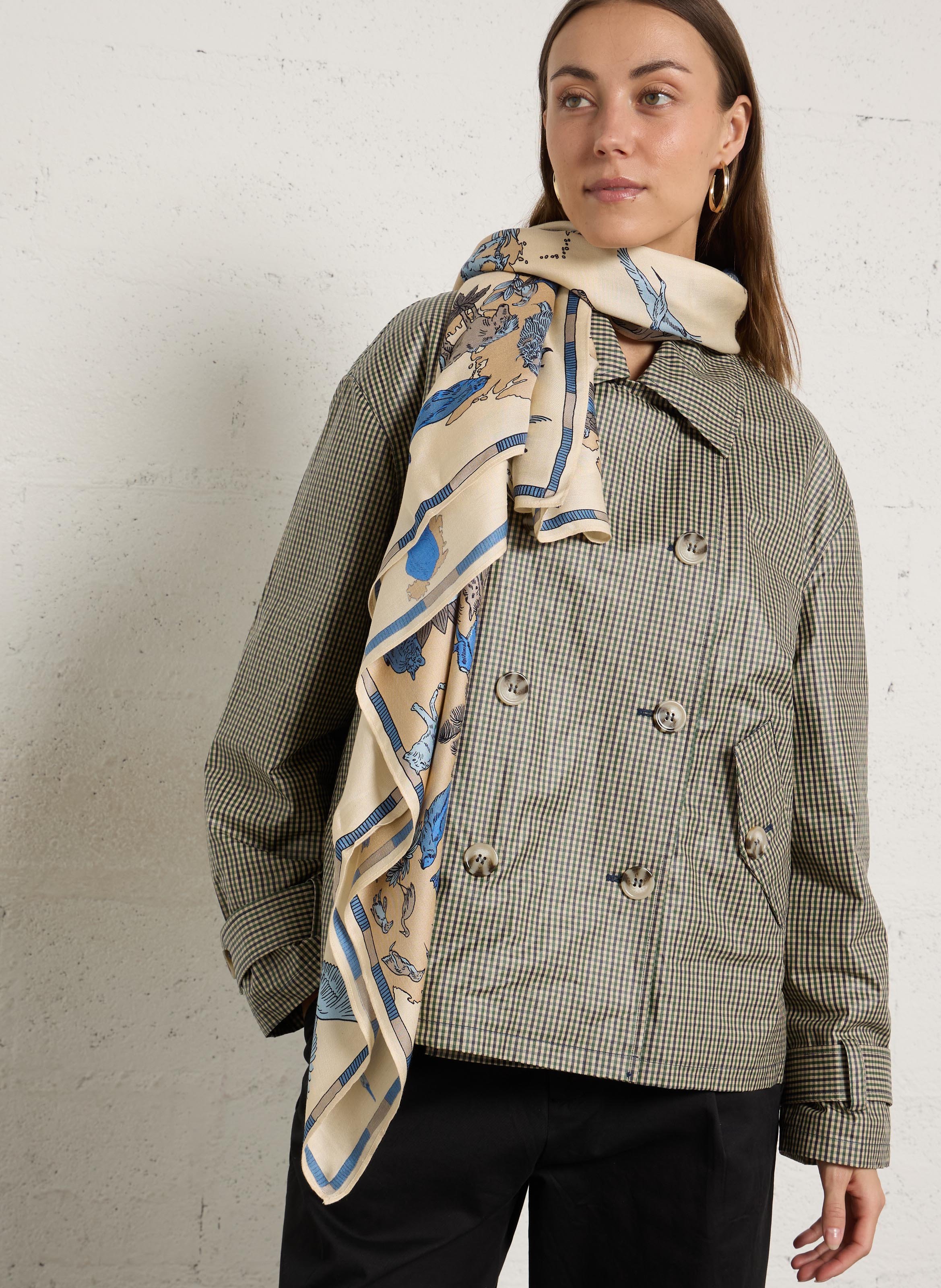 Animal print silk blend scarf INOUI EDITIONS White