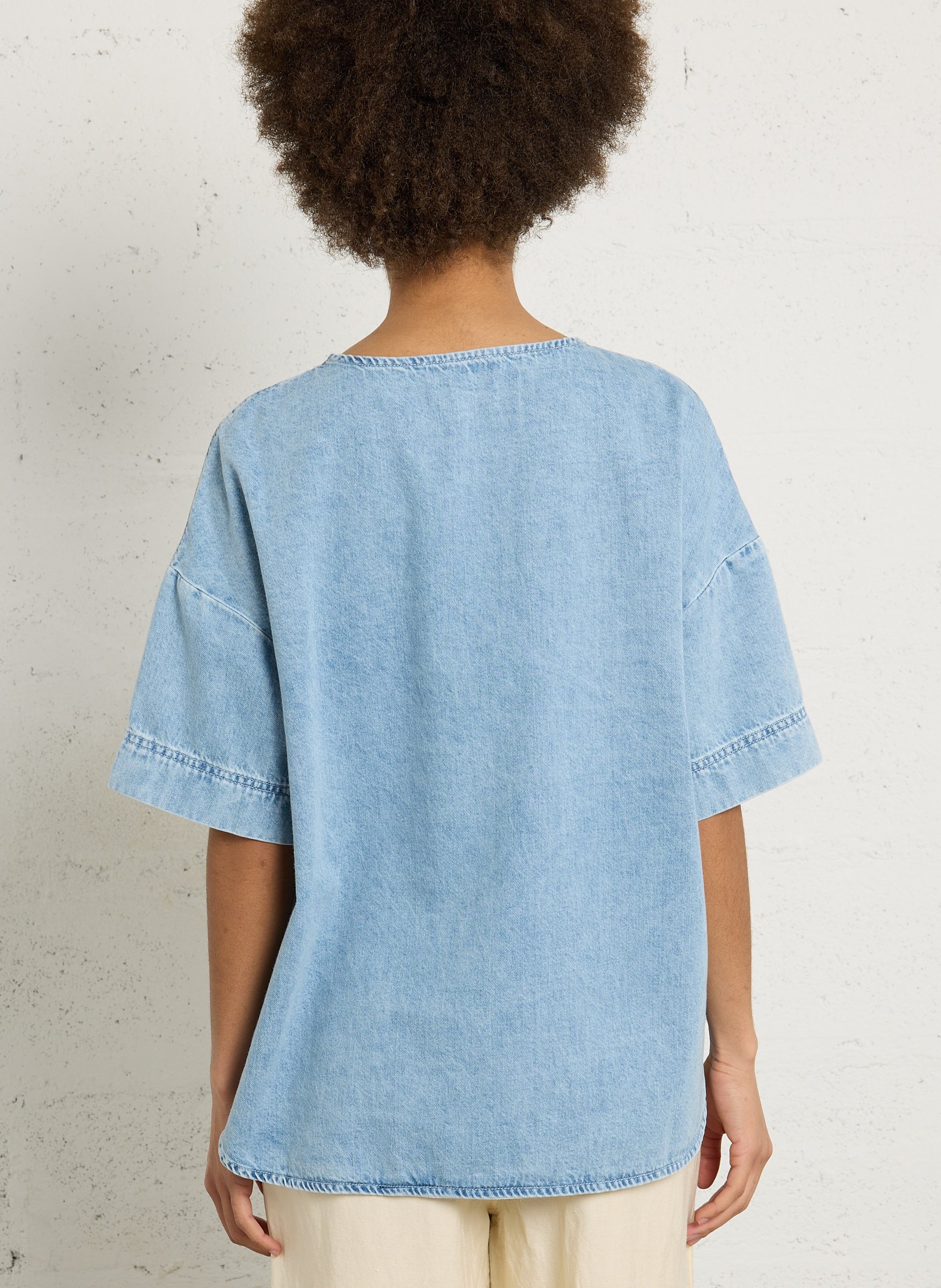 Ruim T-shirt met ronde hals in denim DES PETITS HAUTS Blauw