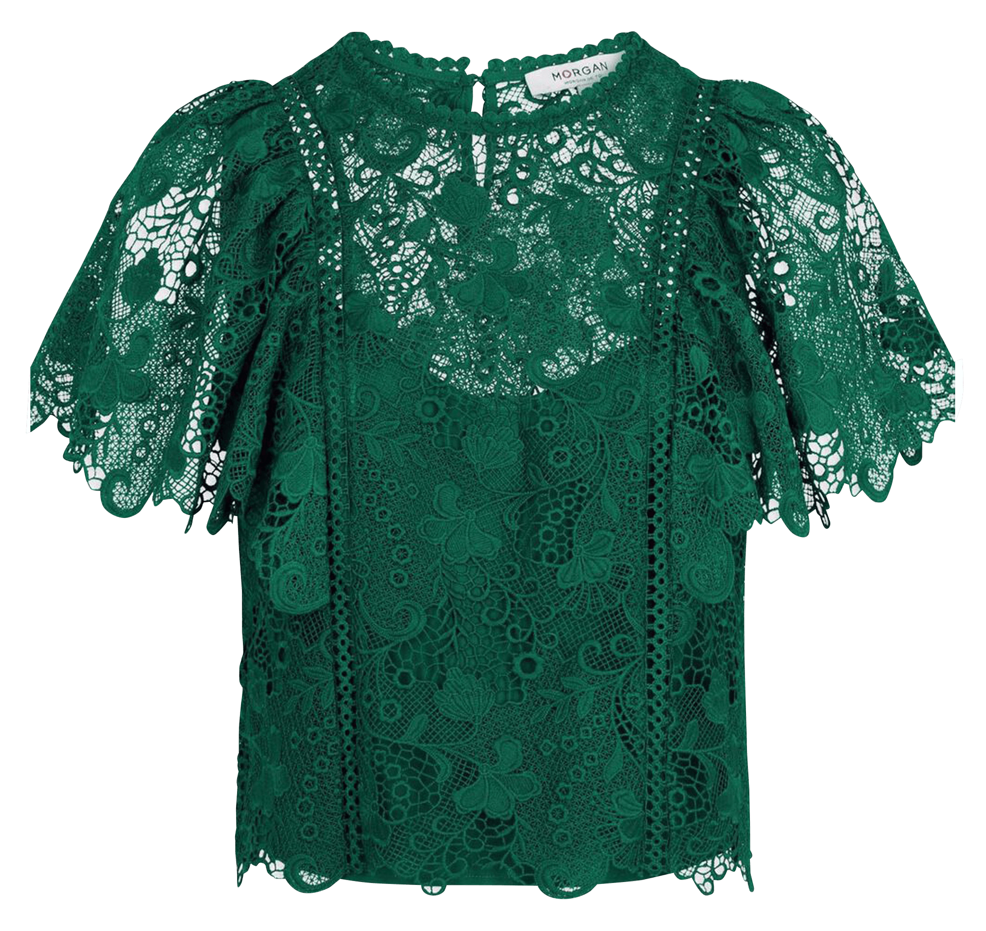 Top col rond en dentelle MORGAN Vert