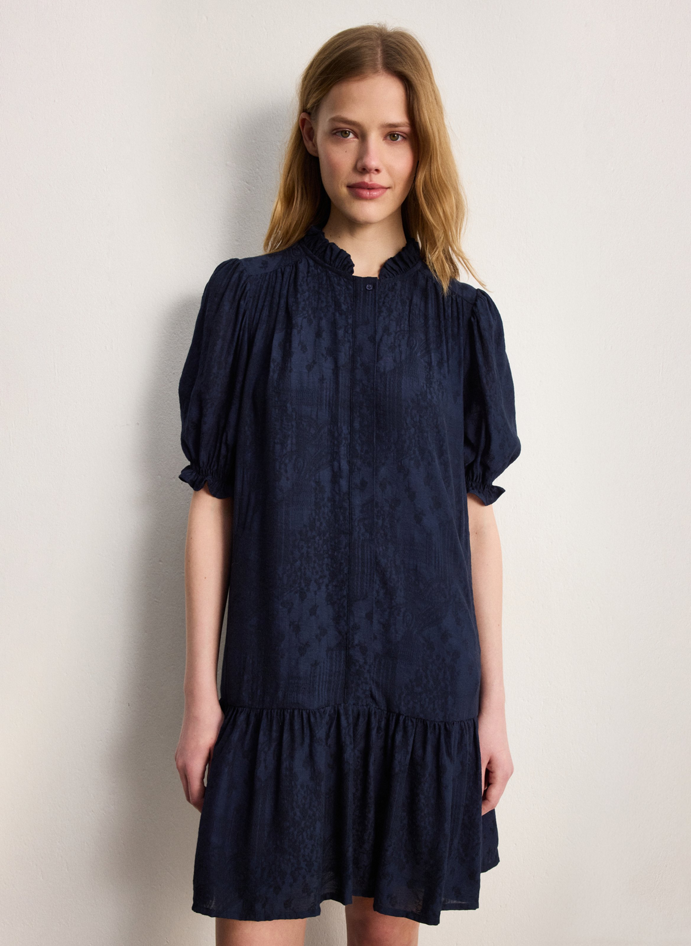 Robe courte col à volants PABLO Bleu