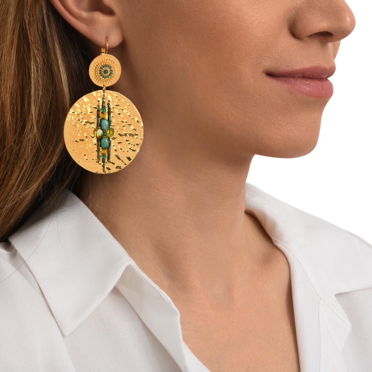 Earrings in fine gold plating SATELLITE PARIS Green