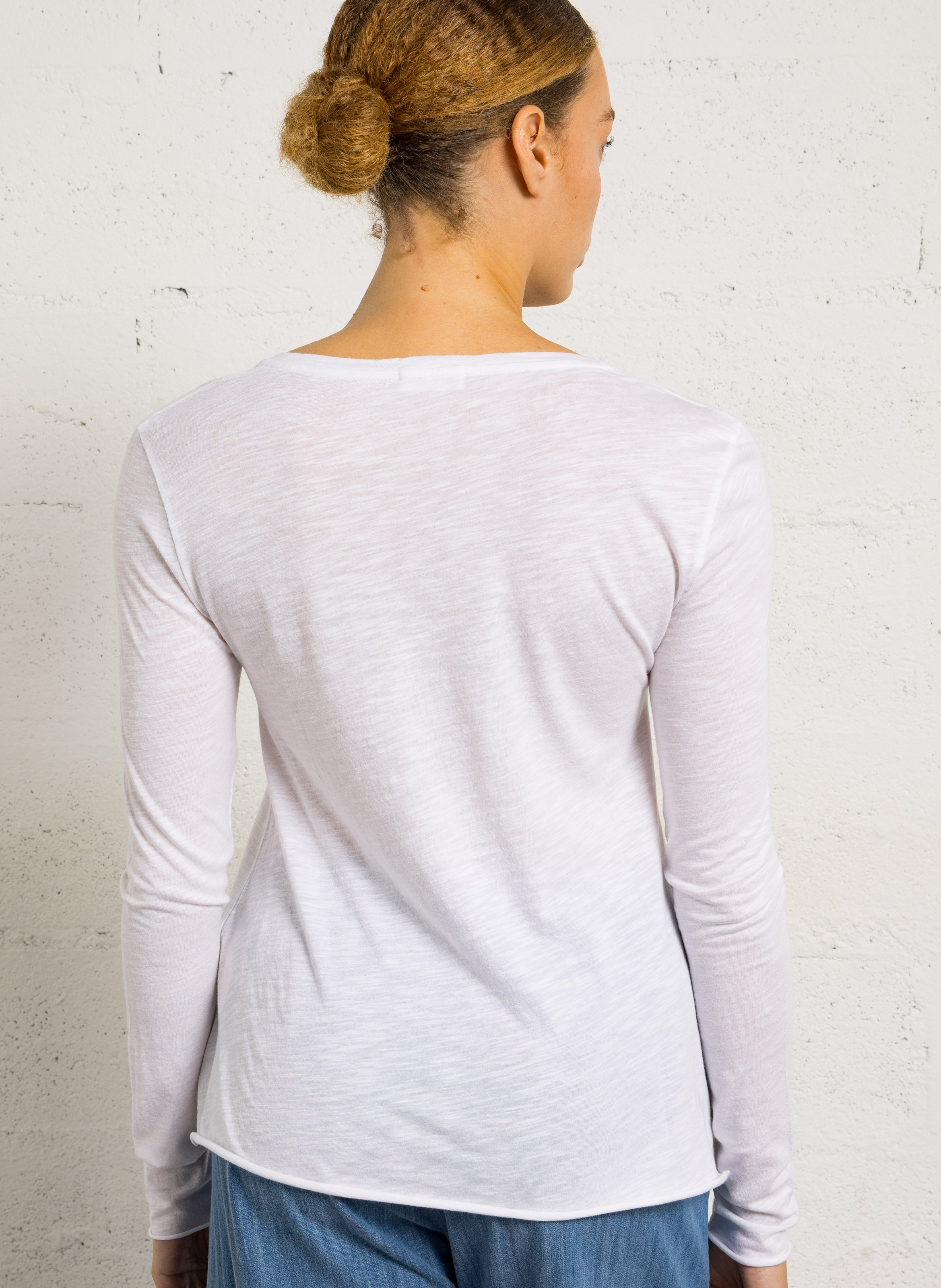 T-shirt van katoenmix met V-hals AMERICAN VINTAGE Wit