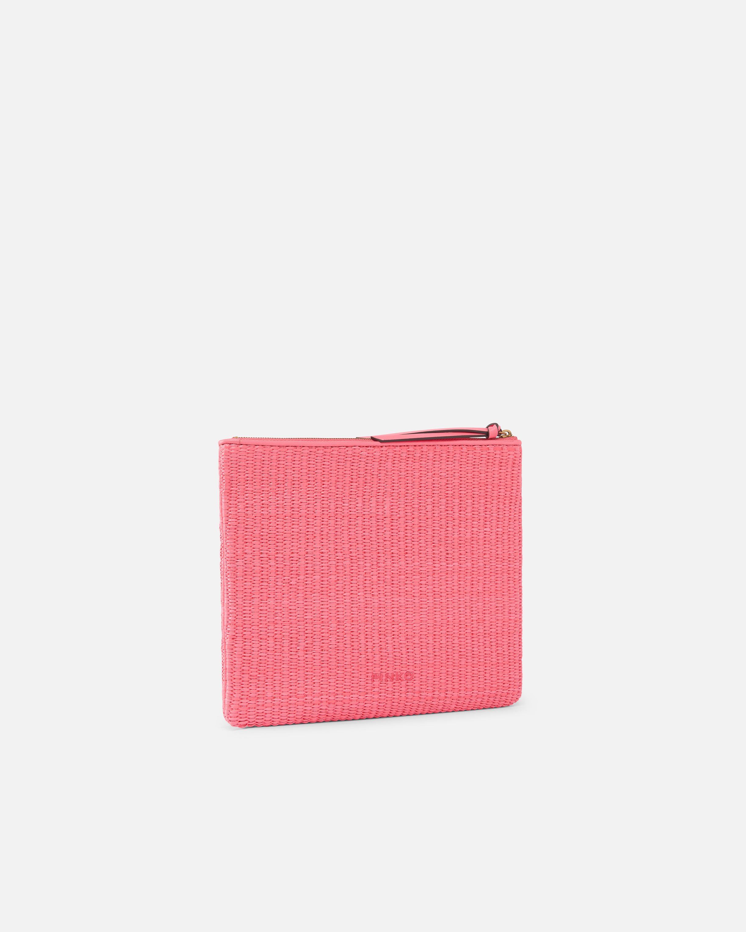 Raffia clutch with love birds logo PINKO Pink