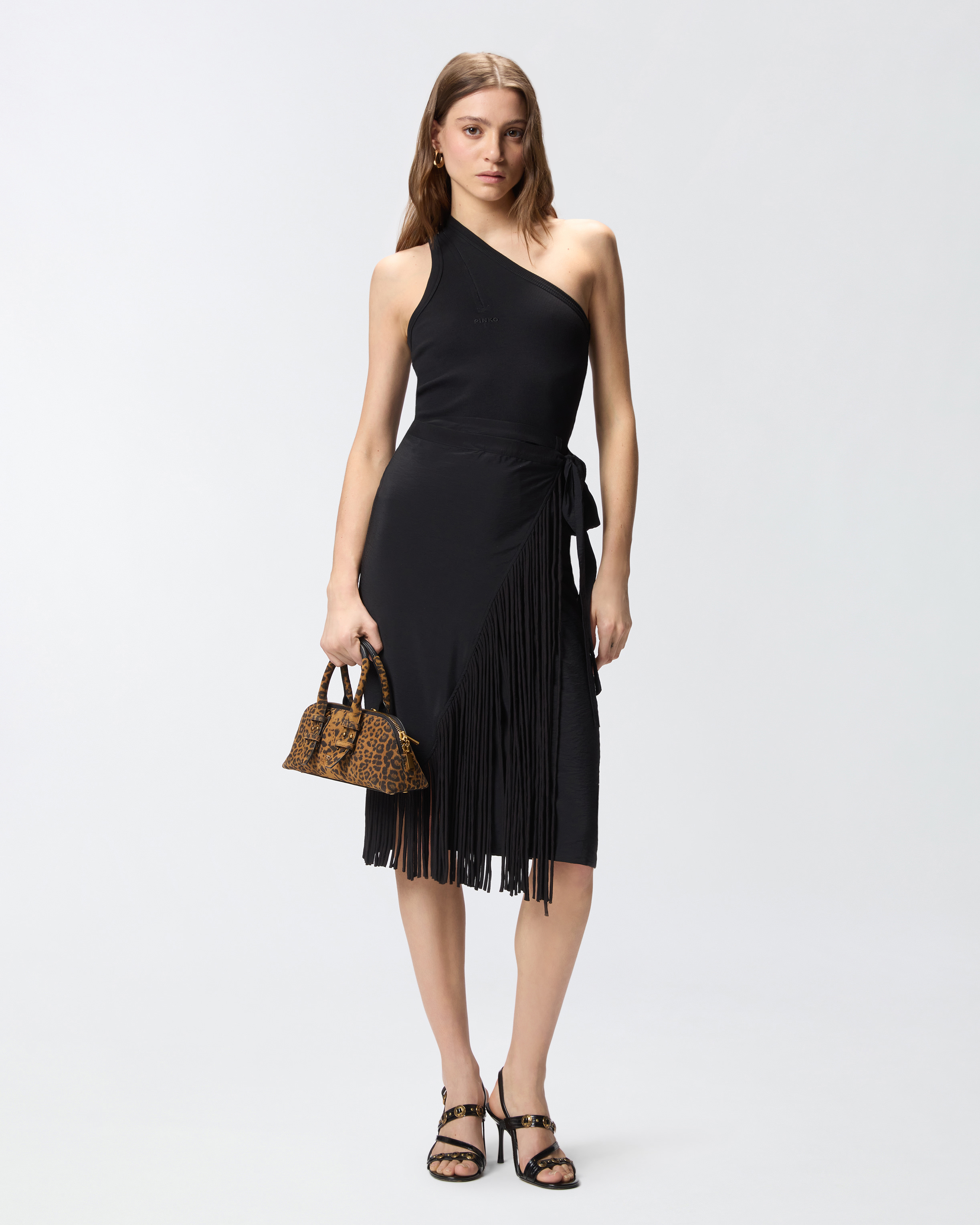 Débardeur côtelé à col en v et logo pinko PINKO Noir