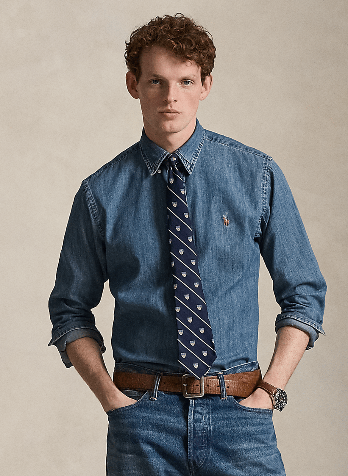 Chemise droite en coton POLO RALPH LAUREN Bleu
