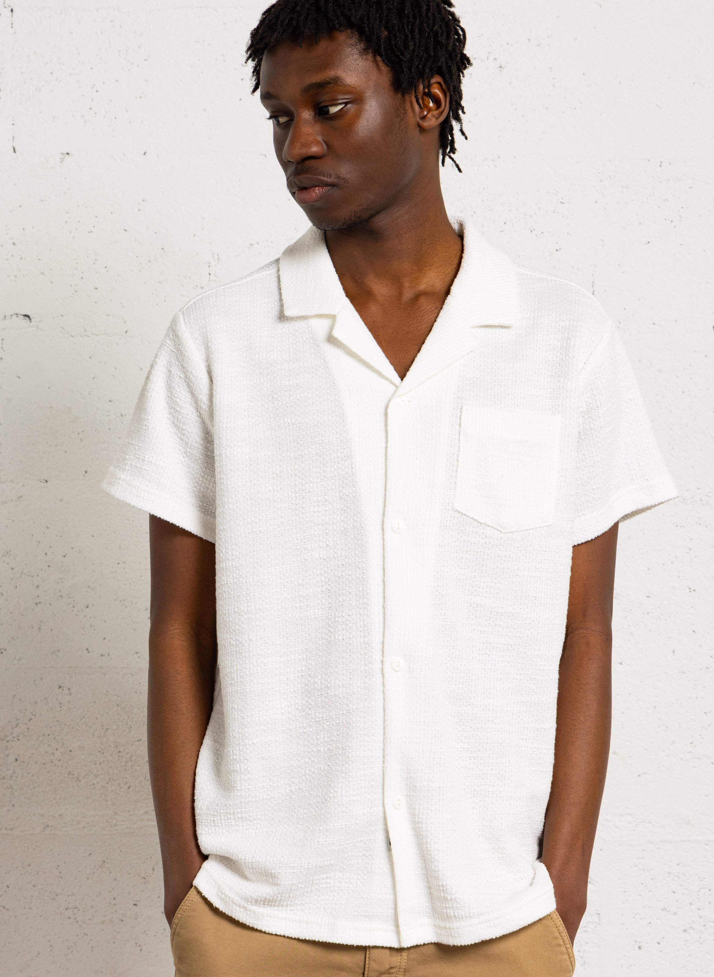 Chemise oversize col cubain en coton mélangé LE TEMPS DES CERISES Blanc