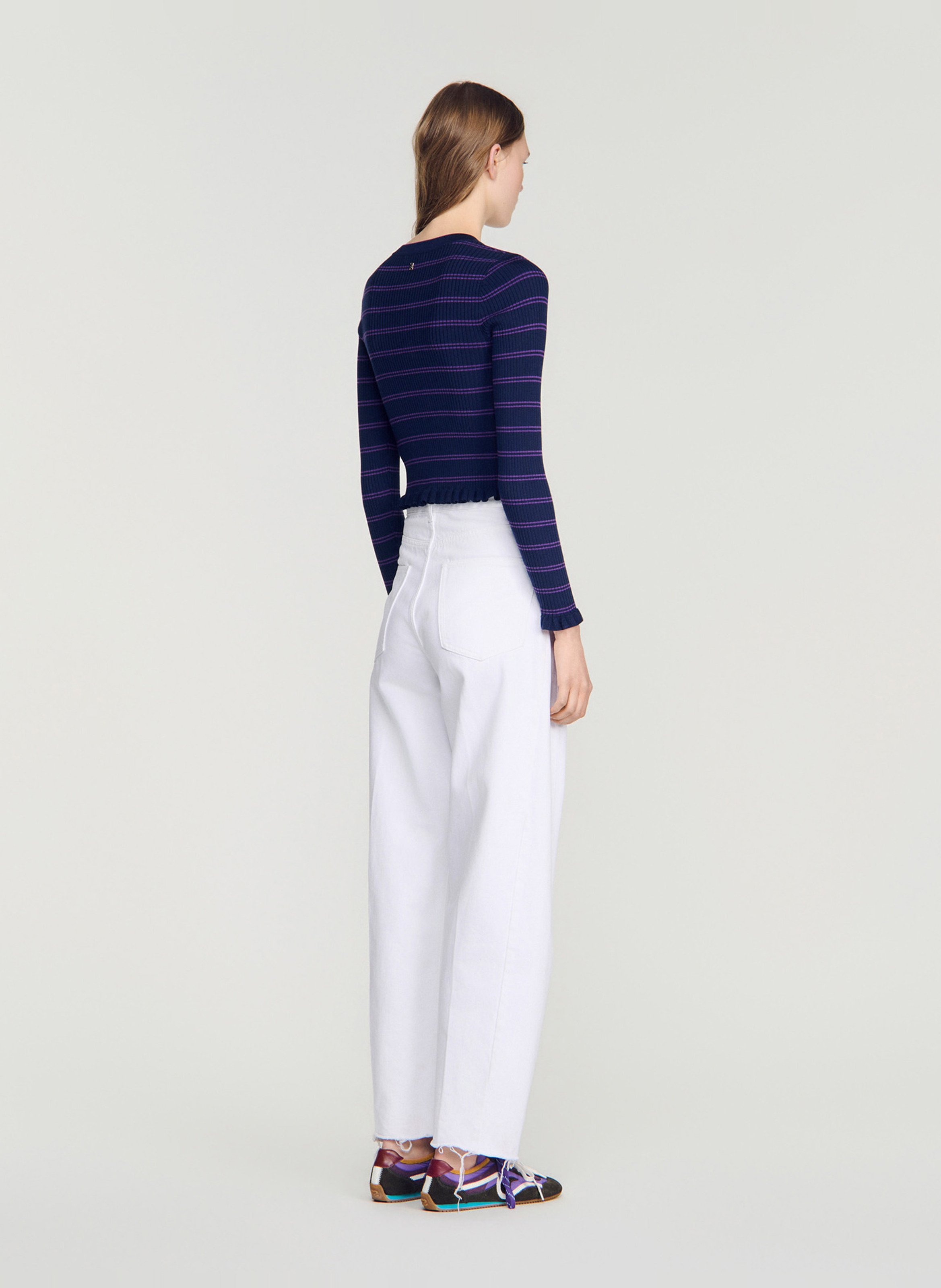 Getailleerde gestreepte gilet met ruches SANDRO Blauw